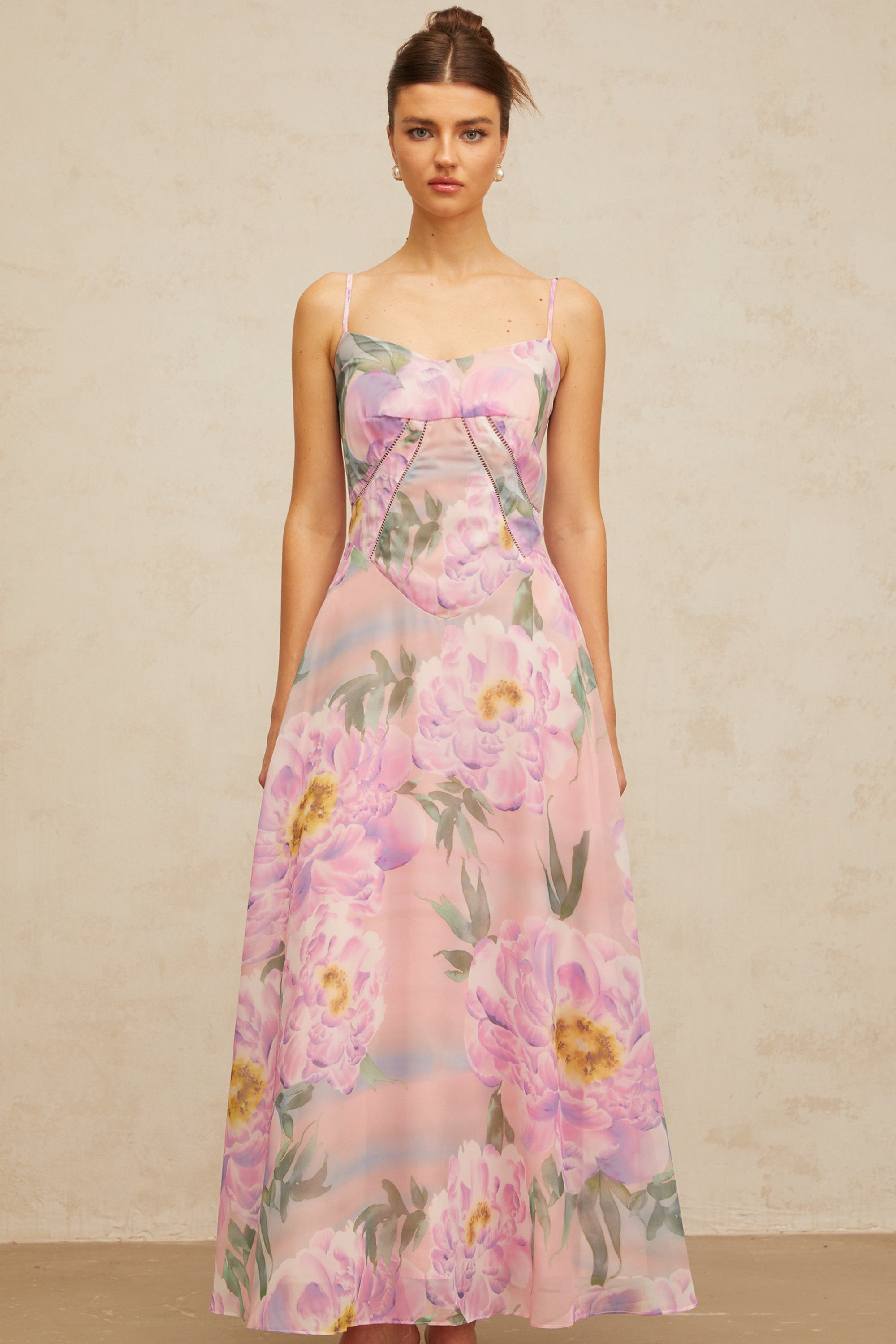 Gaëlle pink floral-print draped maxi dress (Final Sale-US Only)