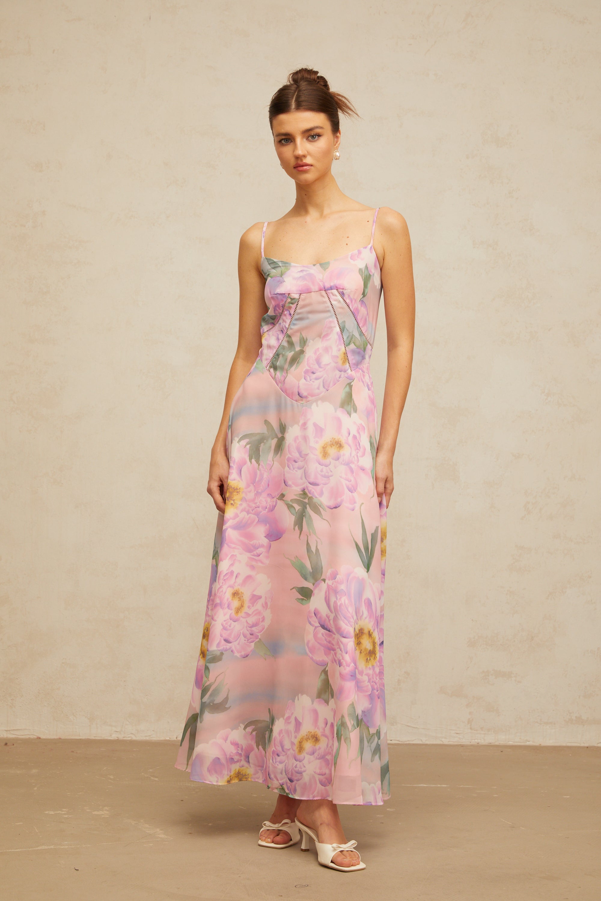 Gaëlle pink floral-print draped maxi dress (Final Sale-US Only)