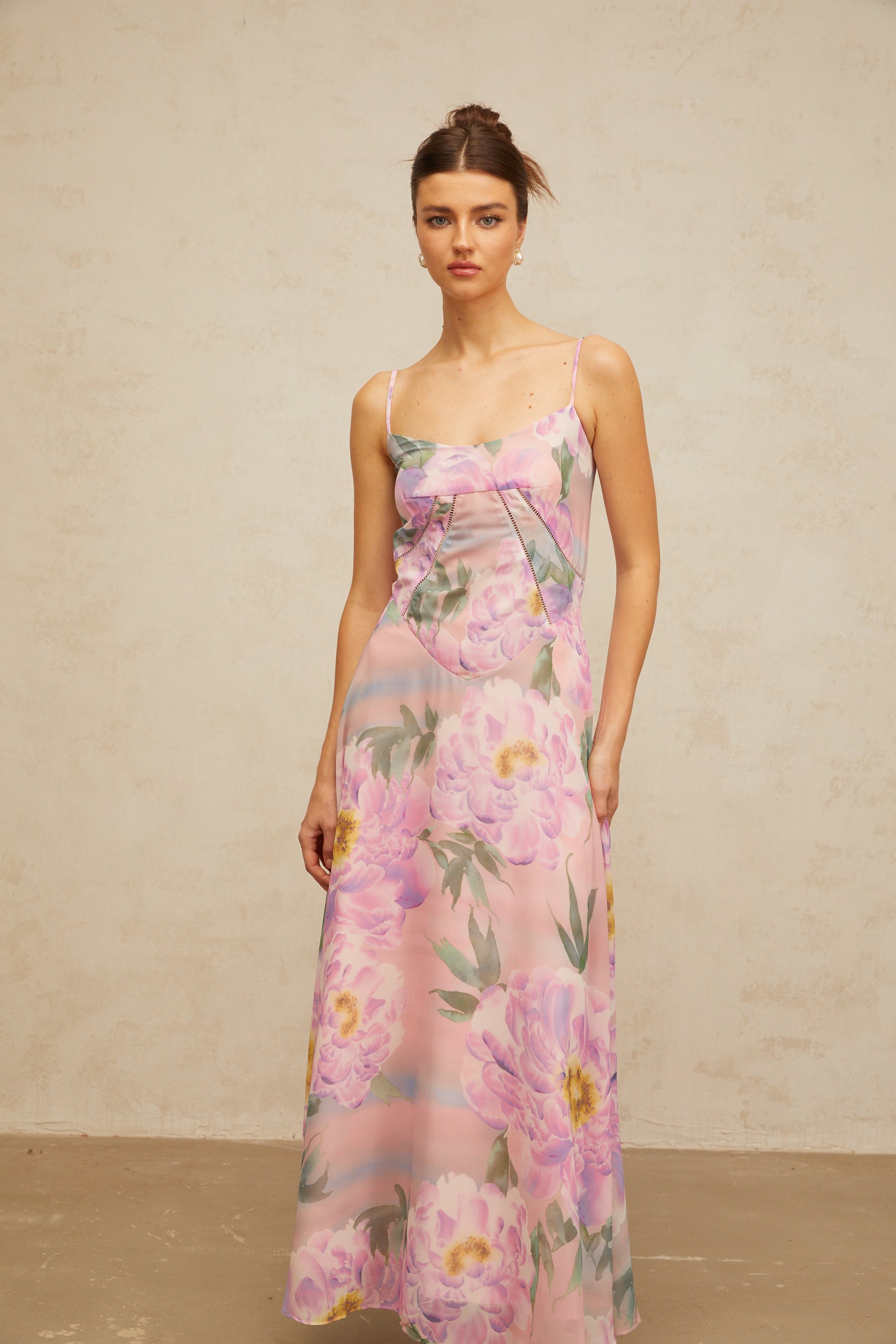 Gaëlle pink floral-print draped maxi dress (Final Sale-US Only)