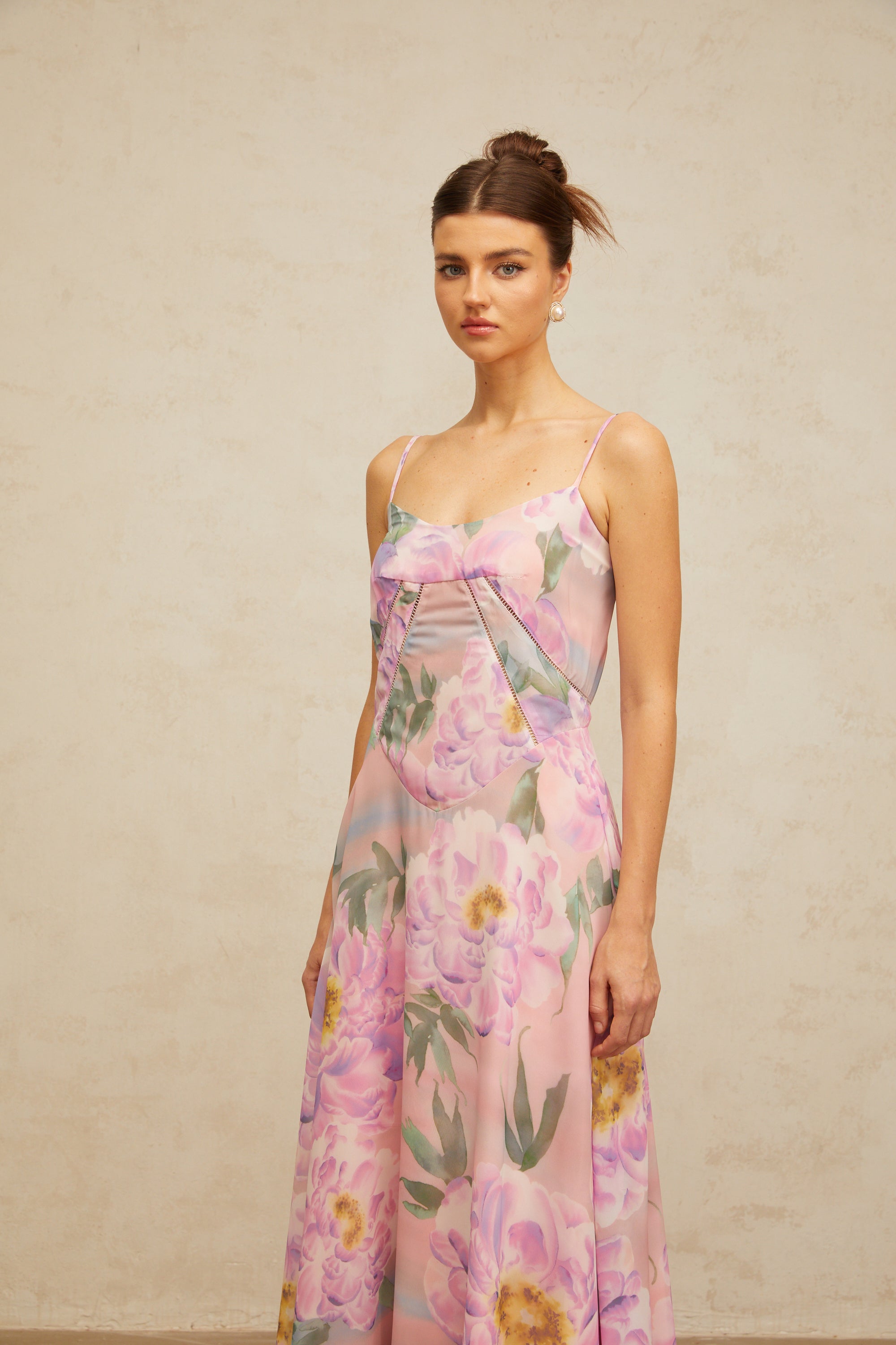 Gaëlle pink floral-print draped maxi dress (Final Sale-US Only)