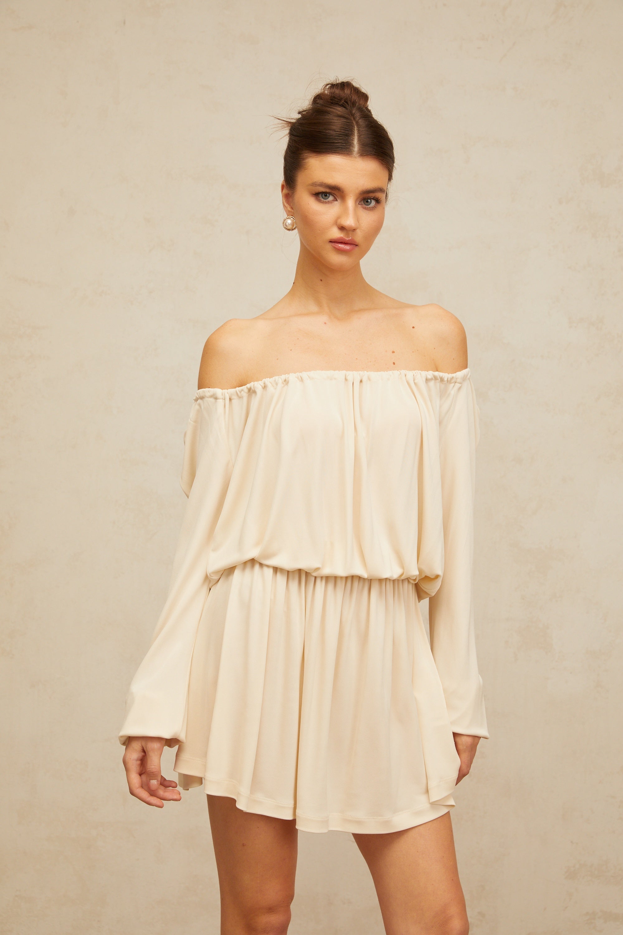 Emma neutrals structured-design mini dress (Final Sale-US Only)