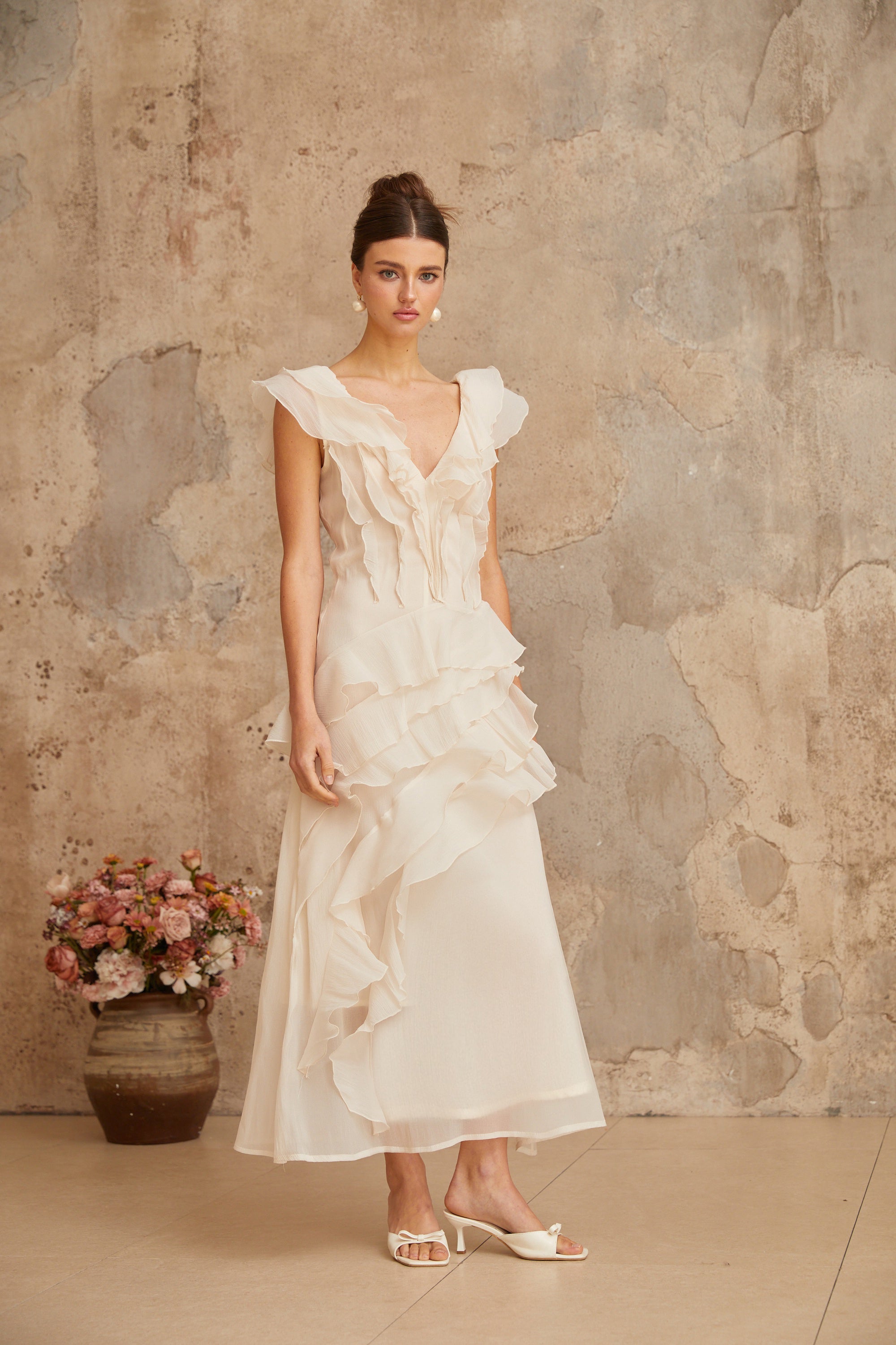 Hélène faux-flower layered ruffled maxi dress (Final Sale)