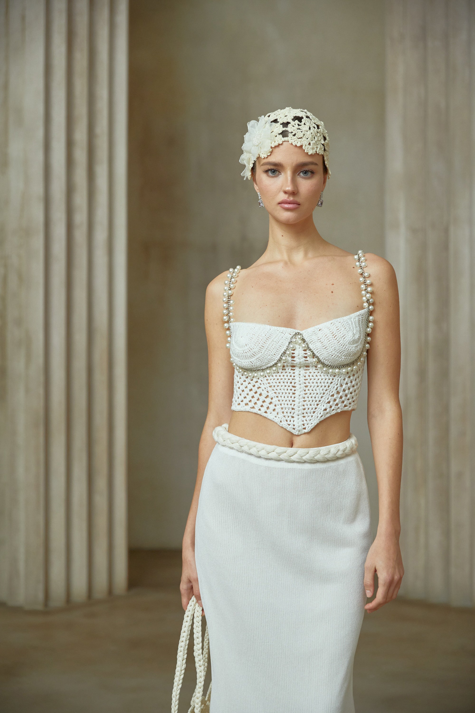 Prunelle Crochet Knit Two-Piece Top and Skirt Set (Final Sale)