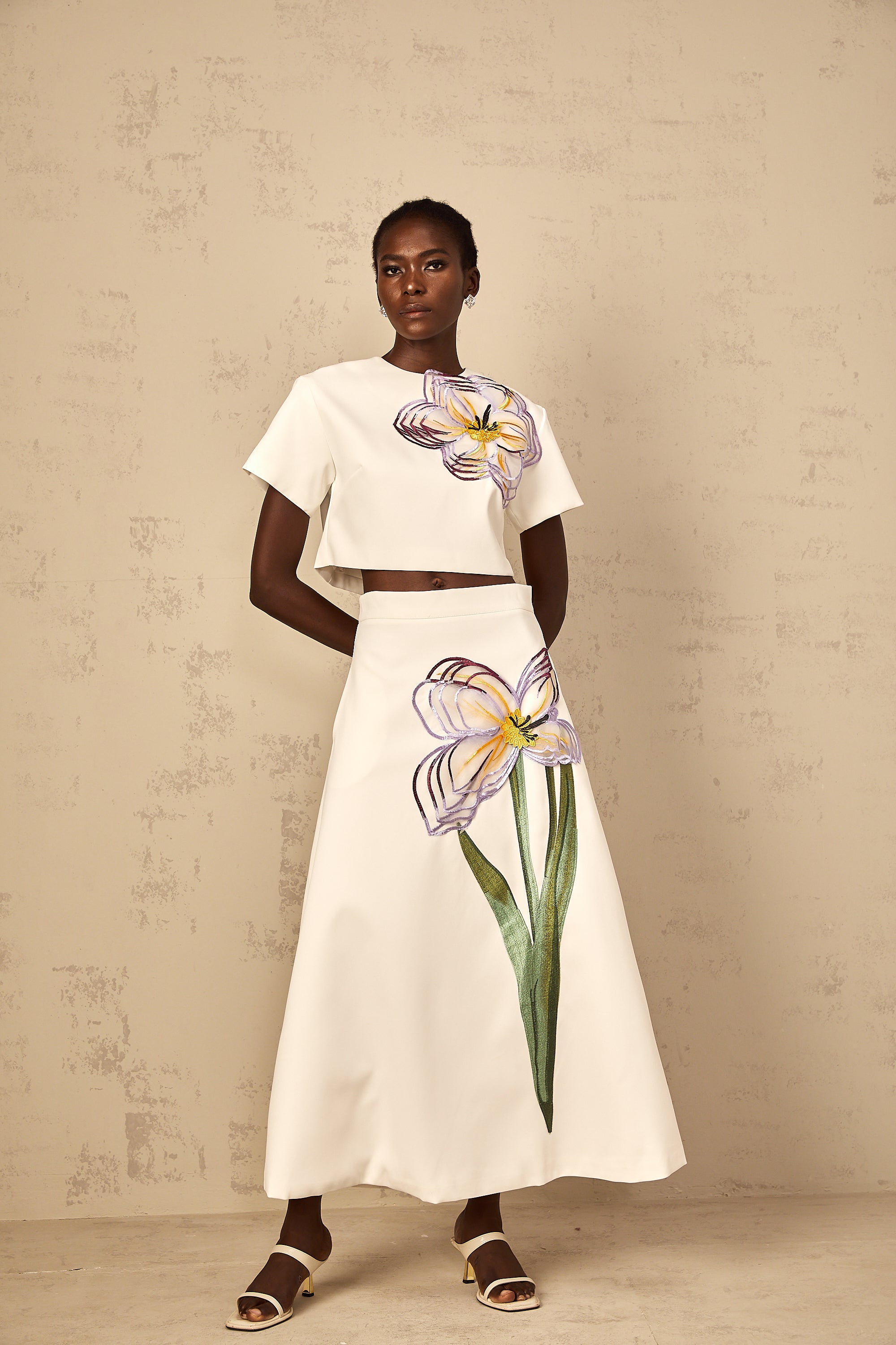 Irène White Sequin Floral Embroidered Matching Set (Final Sale-US Only)