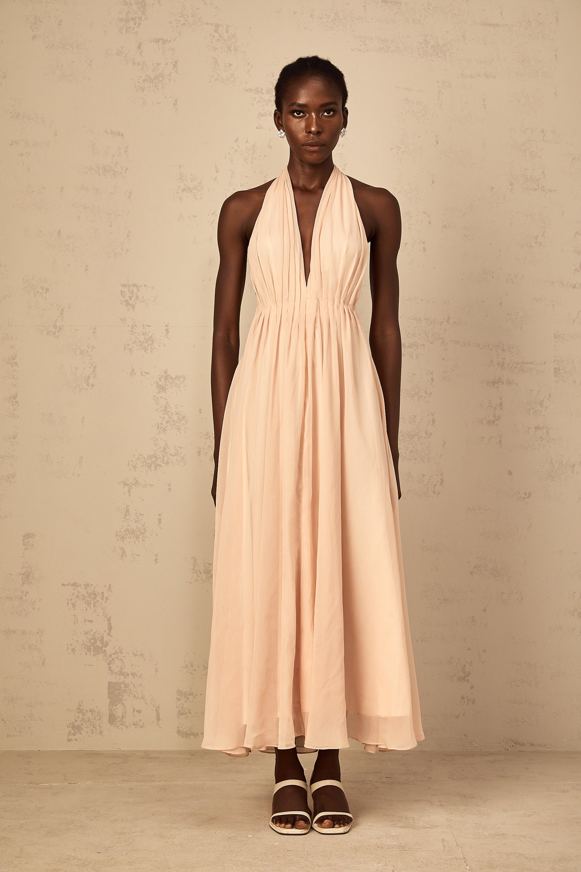 Dulcie Halterneck Shirred Tulle Maxi Dress (Final Sale-US Only)