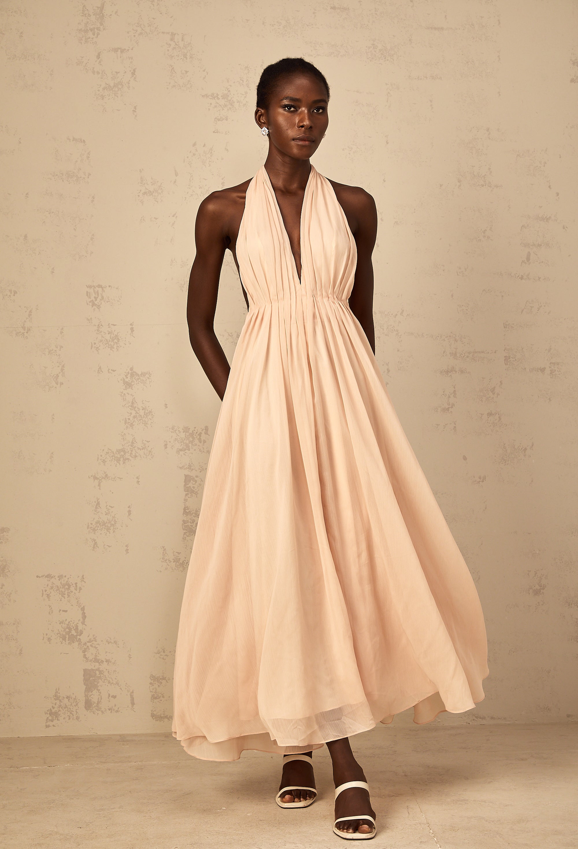 Dulcie Halterneck Shirred Tulle Maxi Dress (Final Sale-US Only)