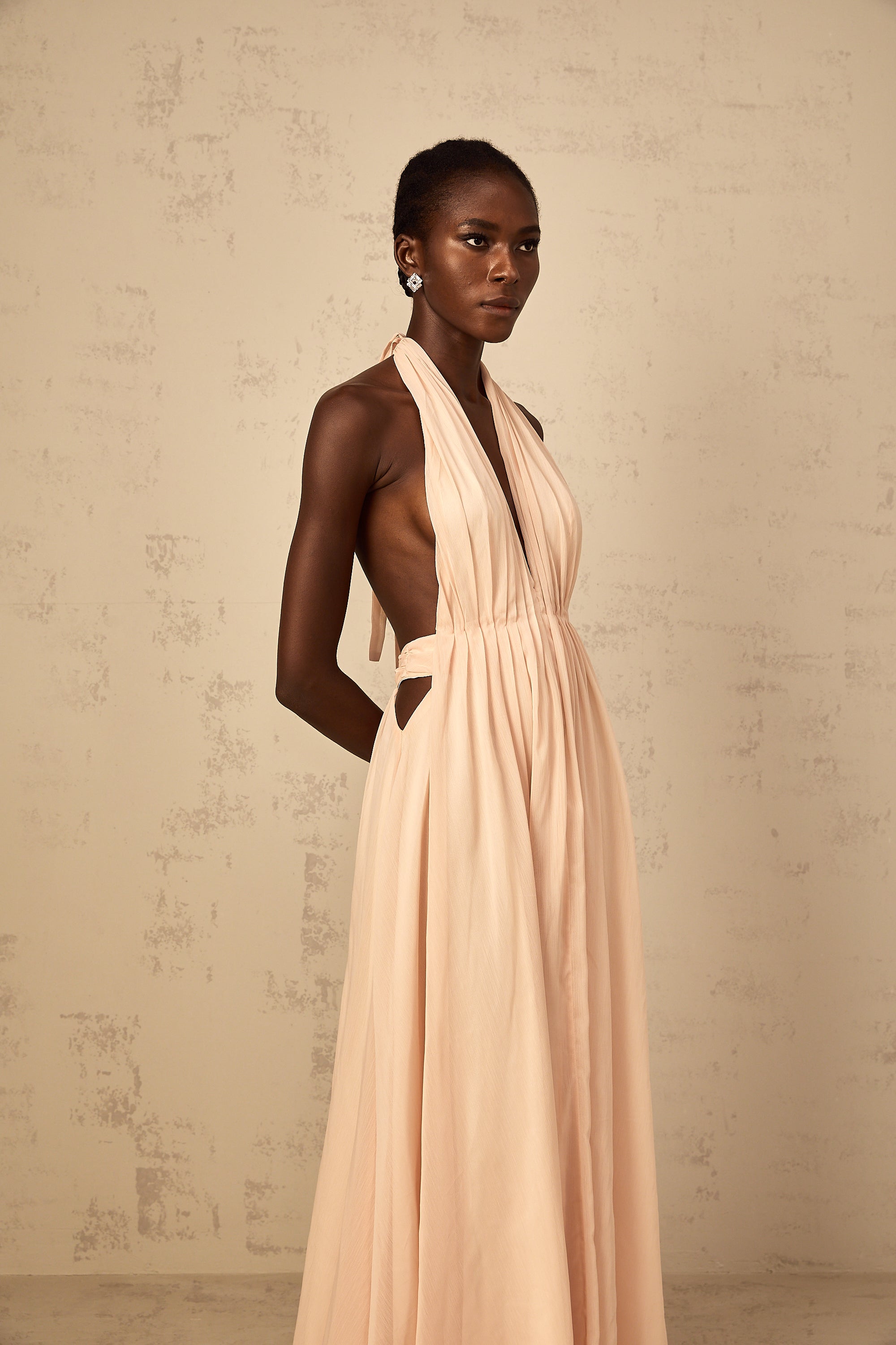 Dulcie Halterneck Shirred Tulle Maxi Dress (Final Sale-US Only)