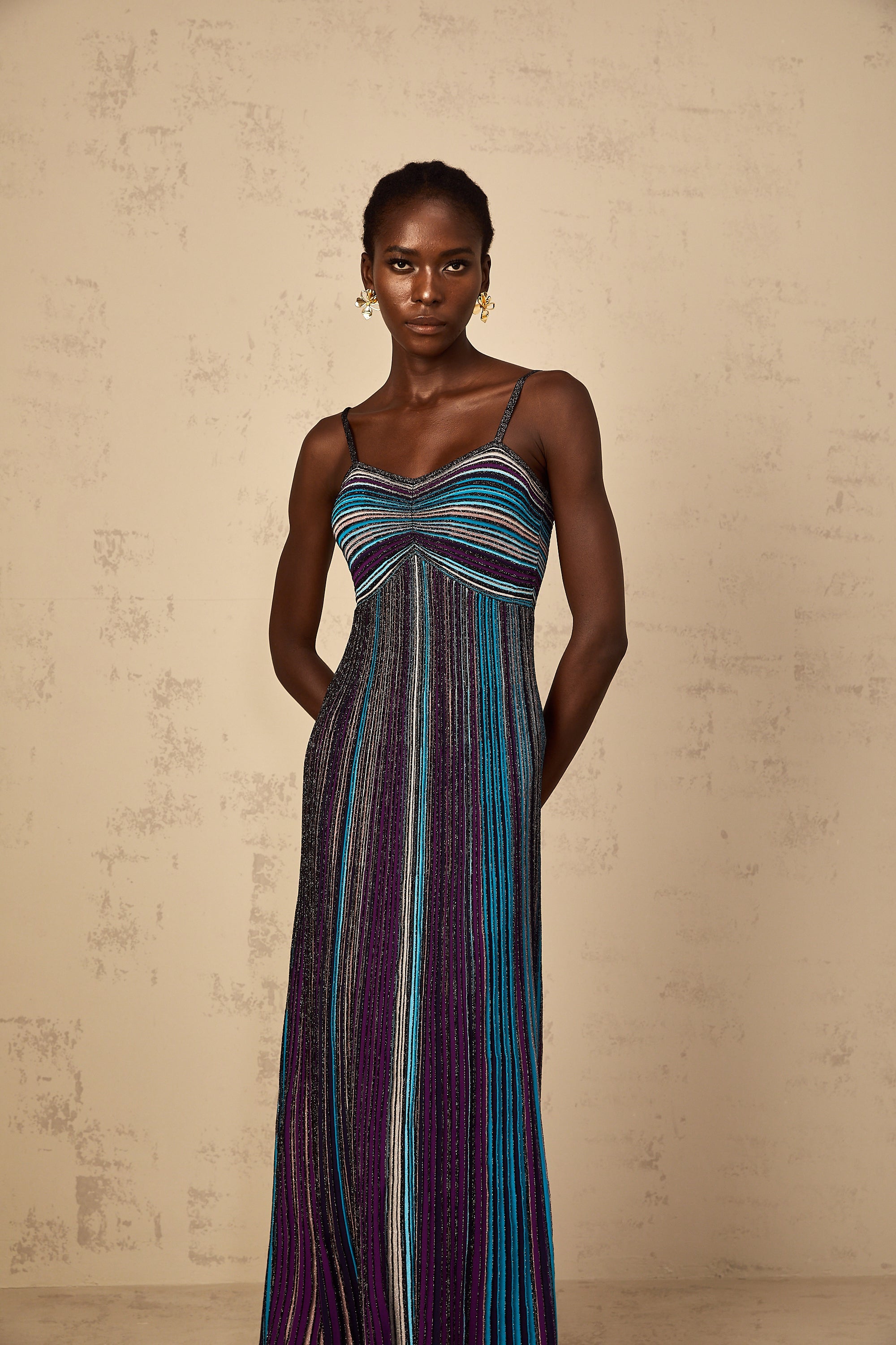 Bruyère Purple Sequin Striped Knit Maxi Dress (Final Sale-US Only)