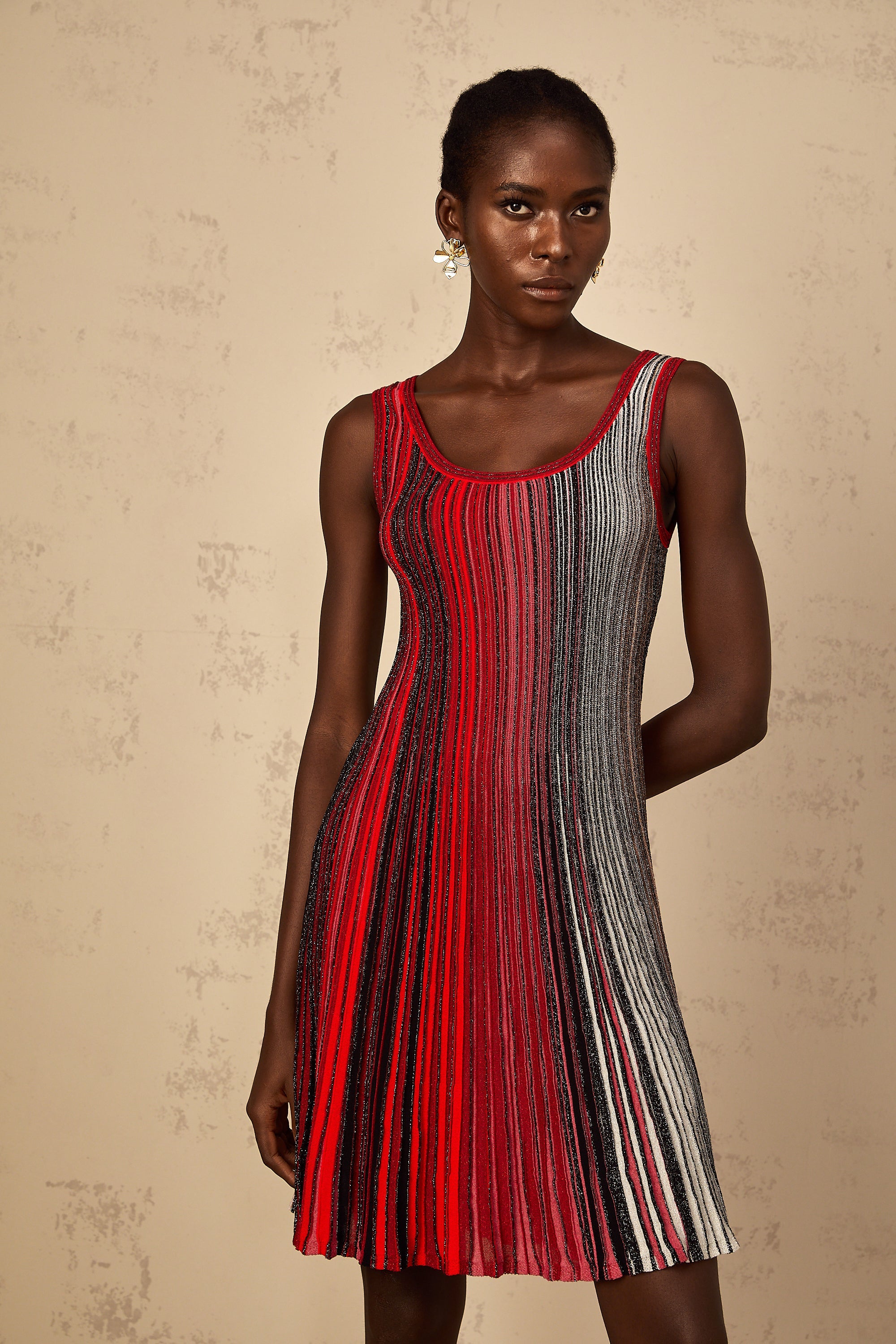 Amaryllis Red Sequin Striped Knit Mini Dress (Final Sale-US Only)