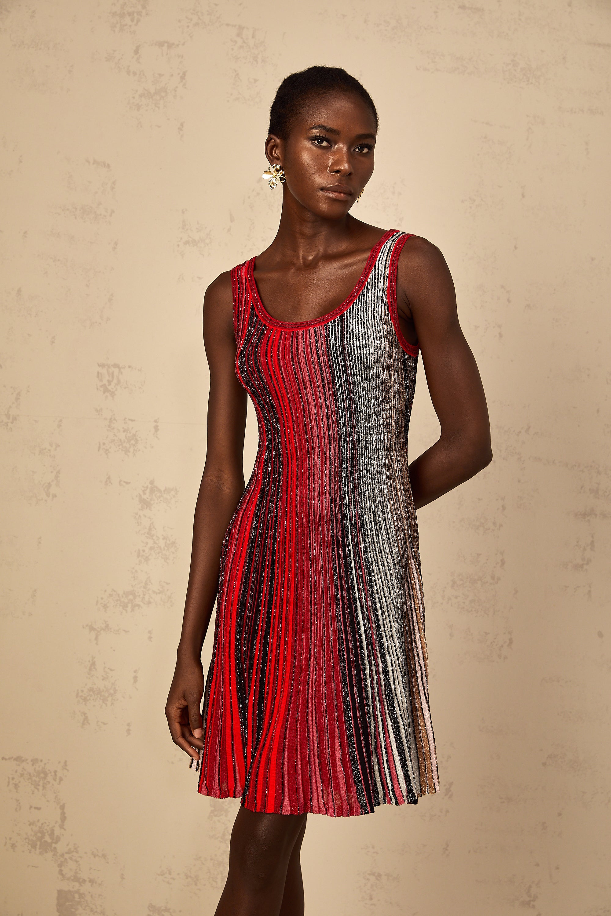Amaryllis Red Sequin Striped Knit Mini Dress (Final Sale-US Only)
