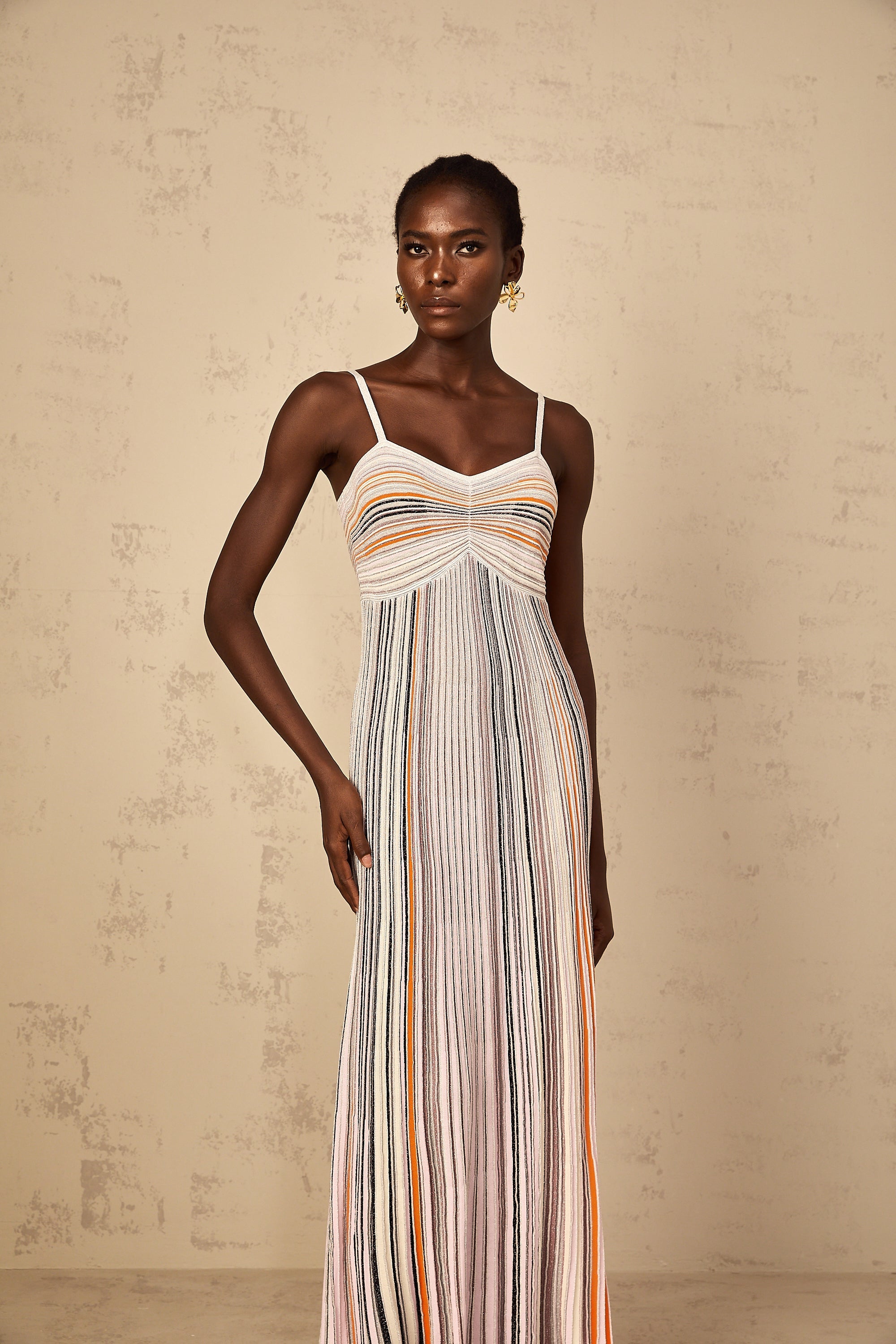 Bruyère Neutral Sequin Striped Knit Maxi Dress (Final Sale-US Only)
