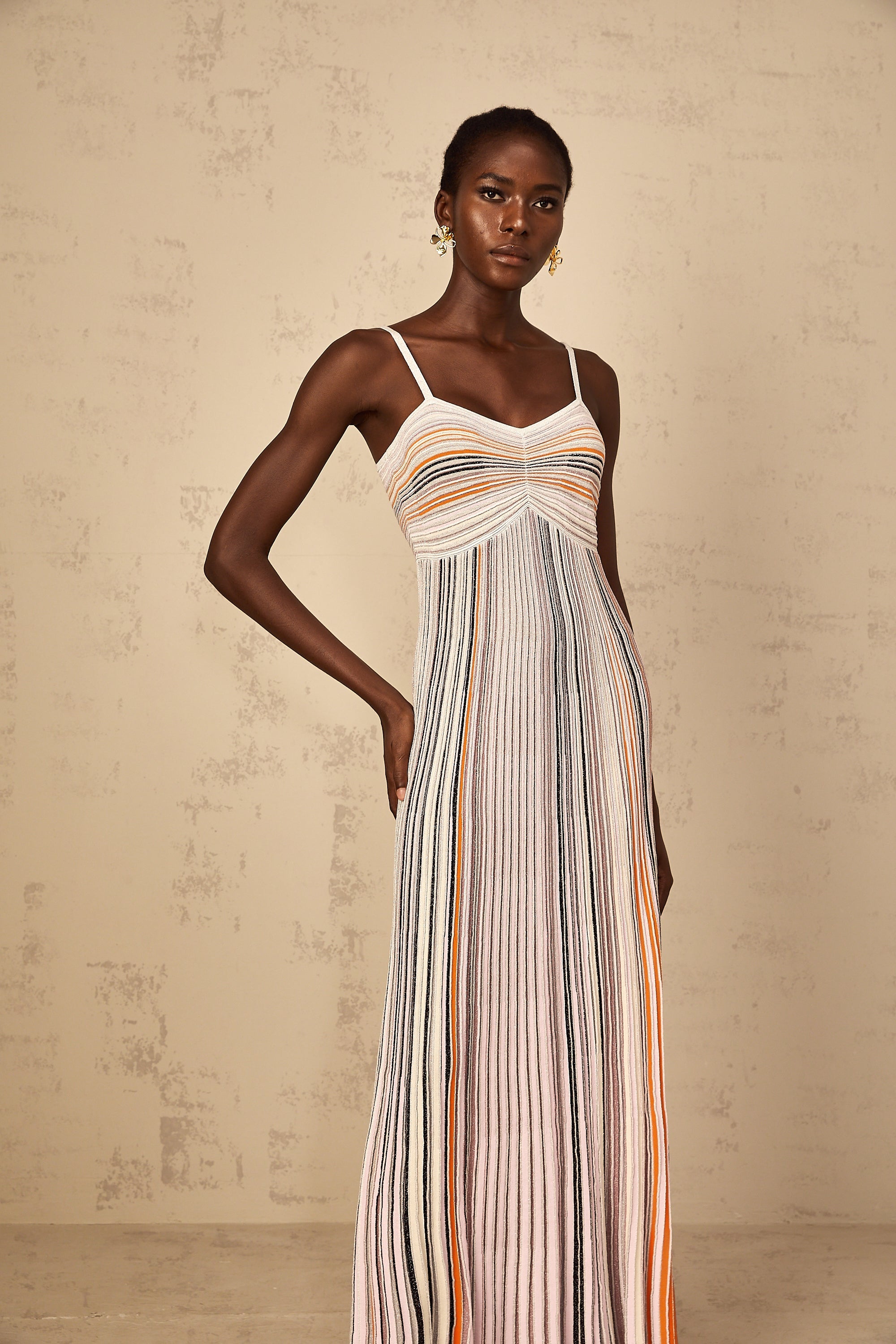 Bruyère Neutral Sequin Striped Knit Maxi Dress (Final Sale-US Only)