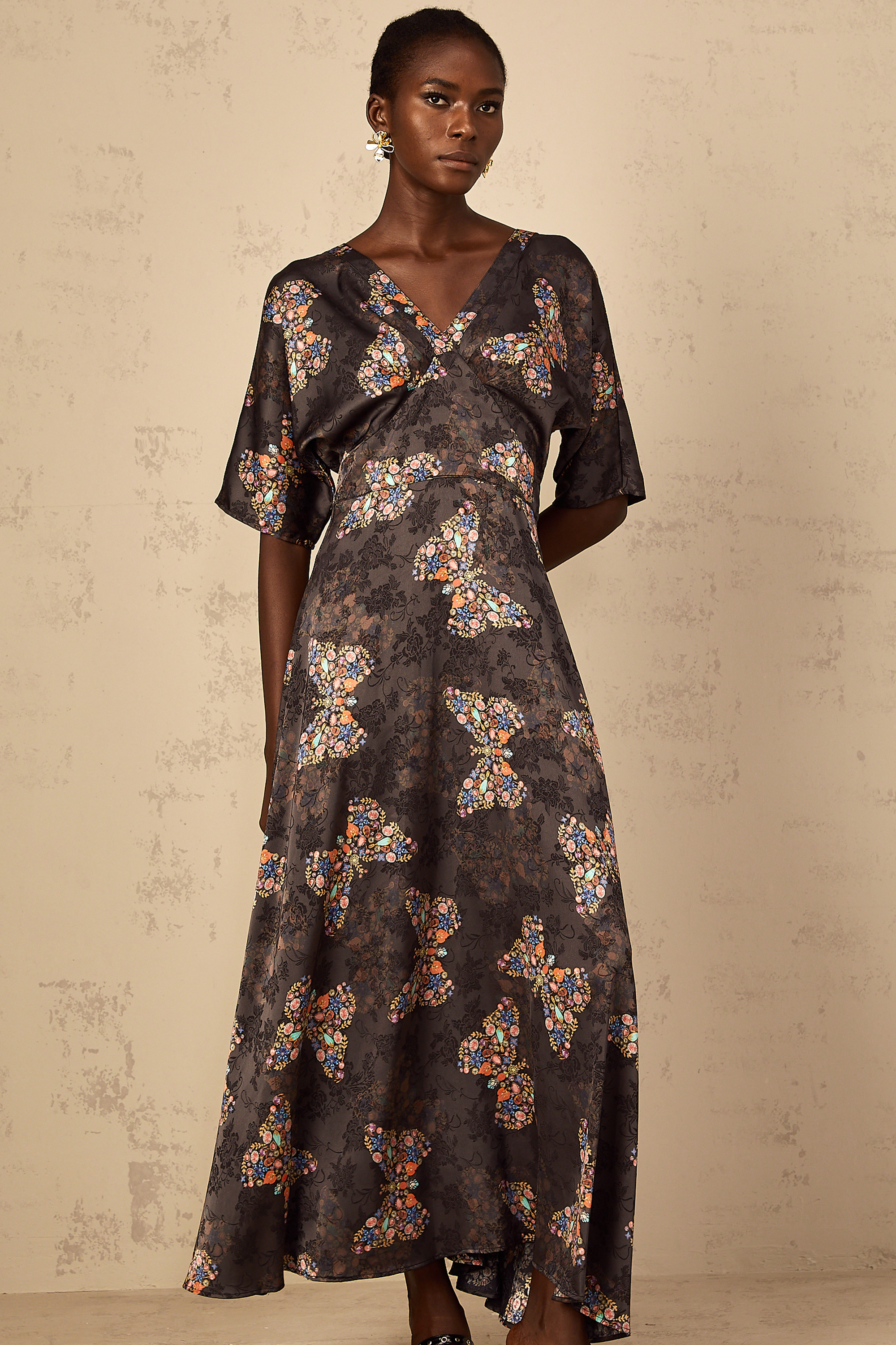 Glannon Black Self-Tie Butterfly Print Maxi Dress (Final Sale-US Only)