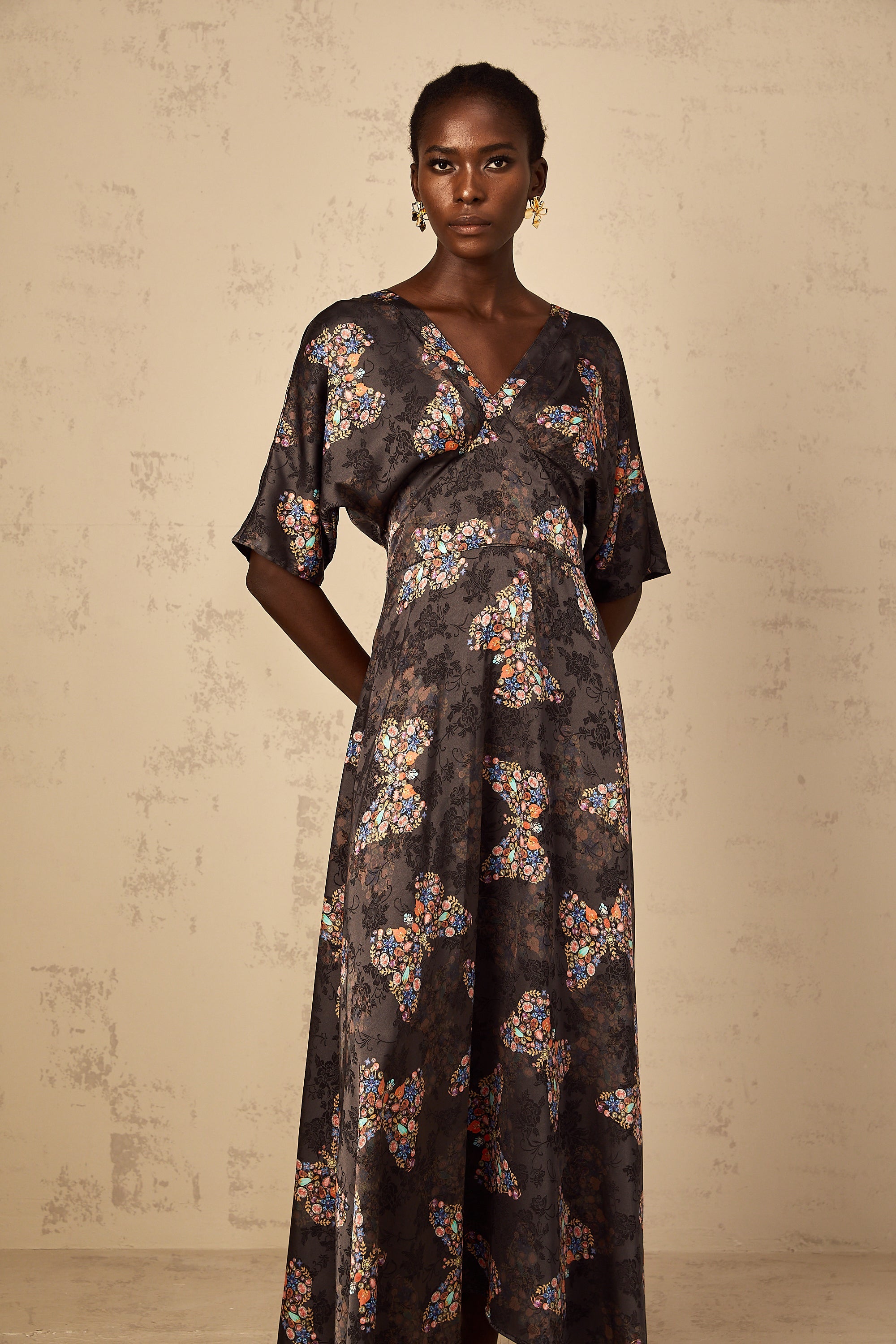 Glannon Black Self-Tie Butterfly Print Maxi Dress (Final Sale-US Only)