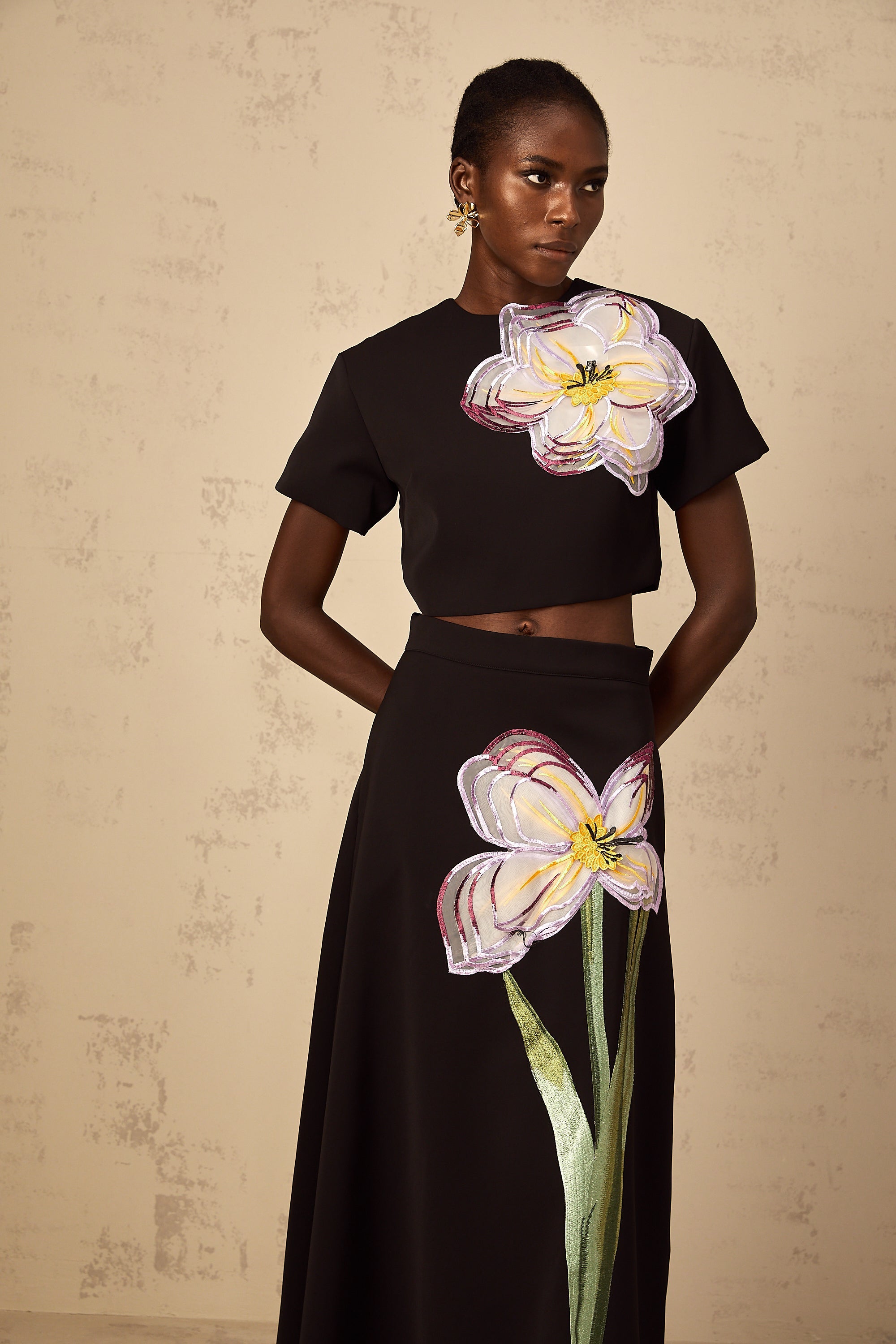 Irène Black Sequin Floral Embroidered Matching Set (Final Sale)