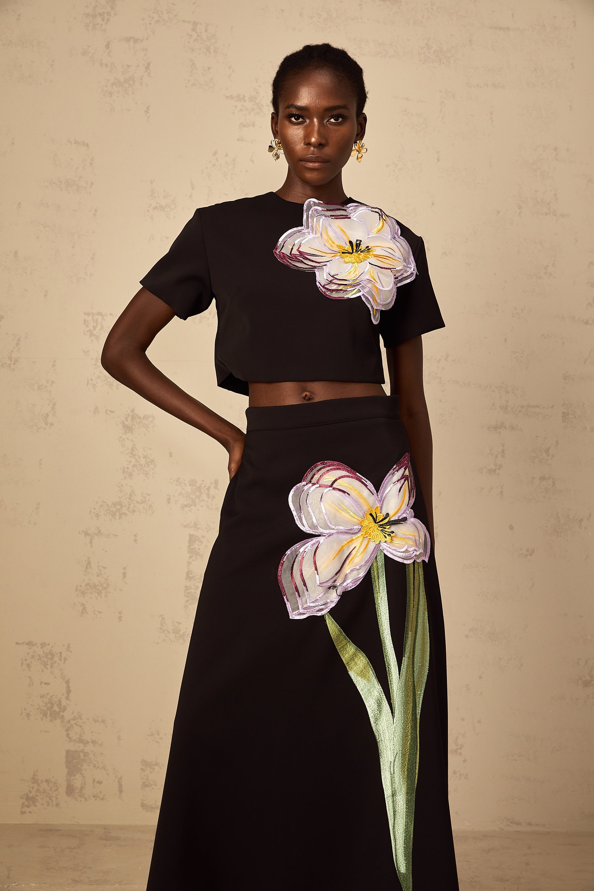 Irène Black Sequin Floral Embroidered Matching Set (Final Sale)