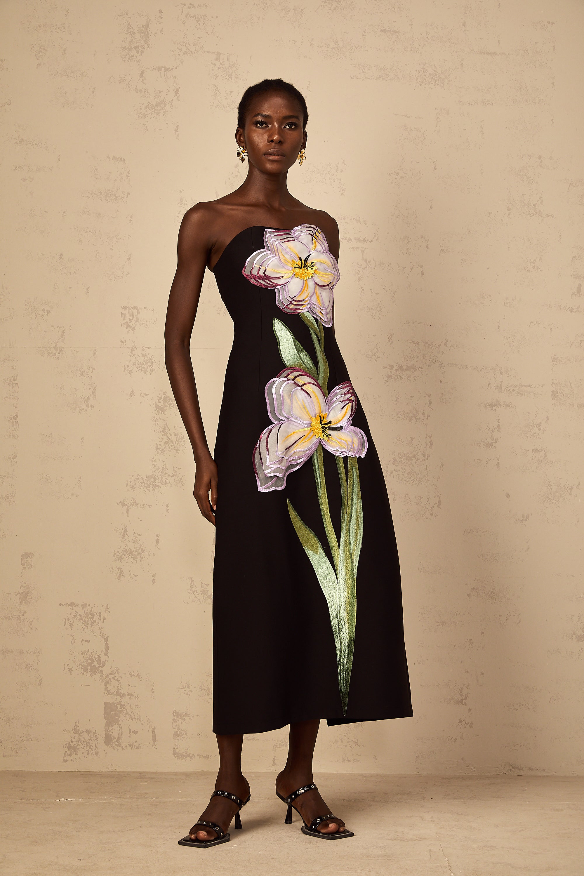Irène Sequin Embroidered Off-Shoulder Midi Dress in Black (Final Sale-US Only)