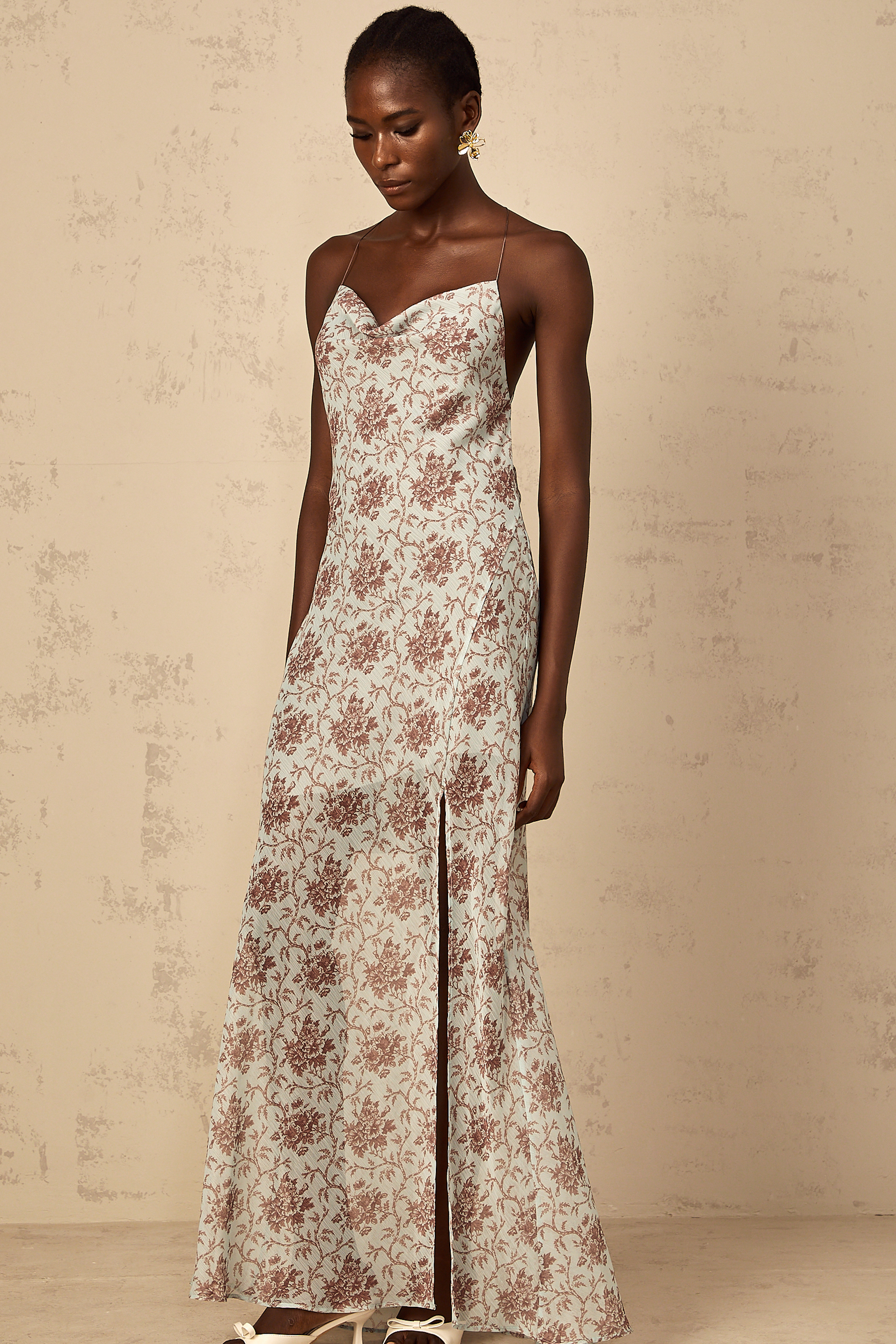 Robe longue sans manches à imprimé floral Honorine Blue (Vente définitive)