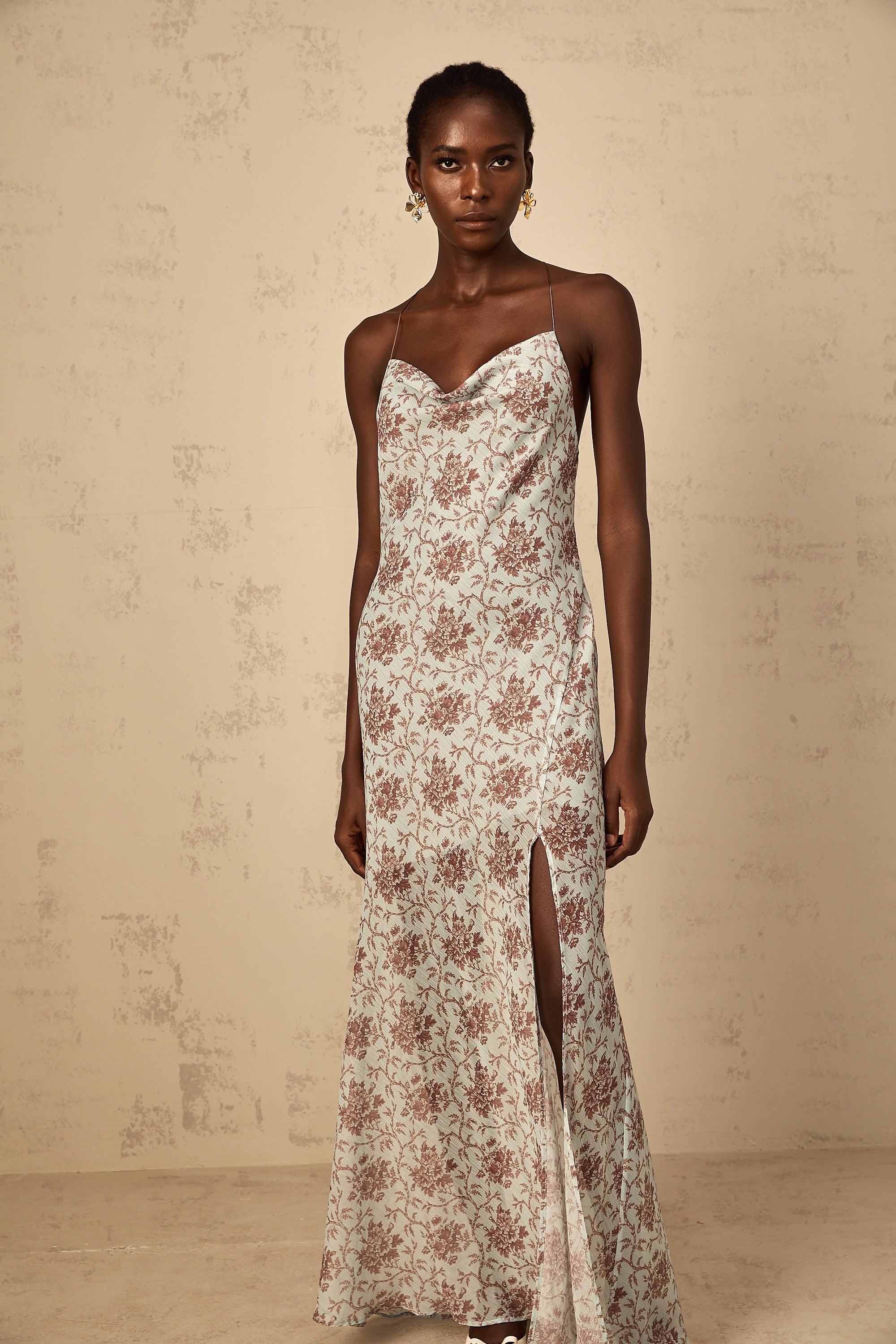 Robe longue sans manches à imprimé floral Honorine Blue (Vente définitive)