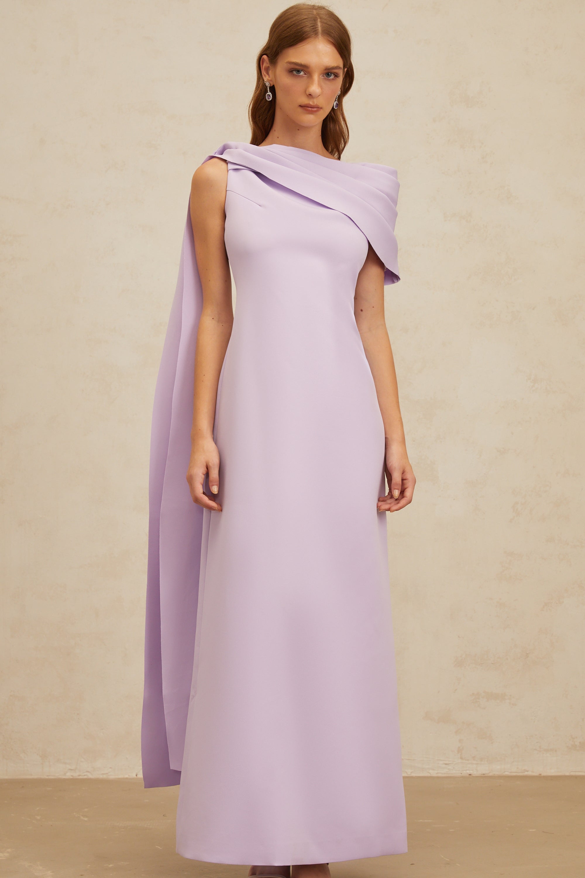Annabelle Purple Cape-Design Ribbon Maxi Dress (Final Sale)