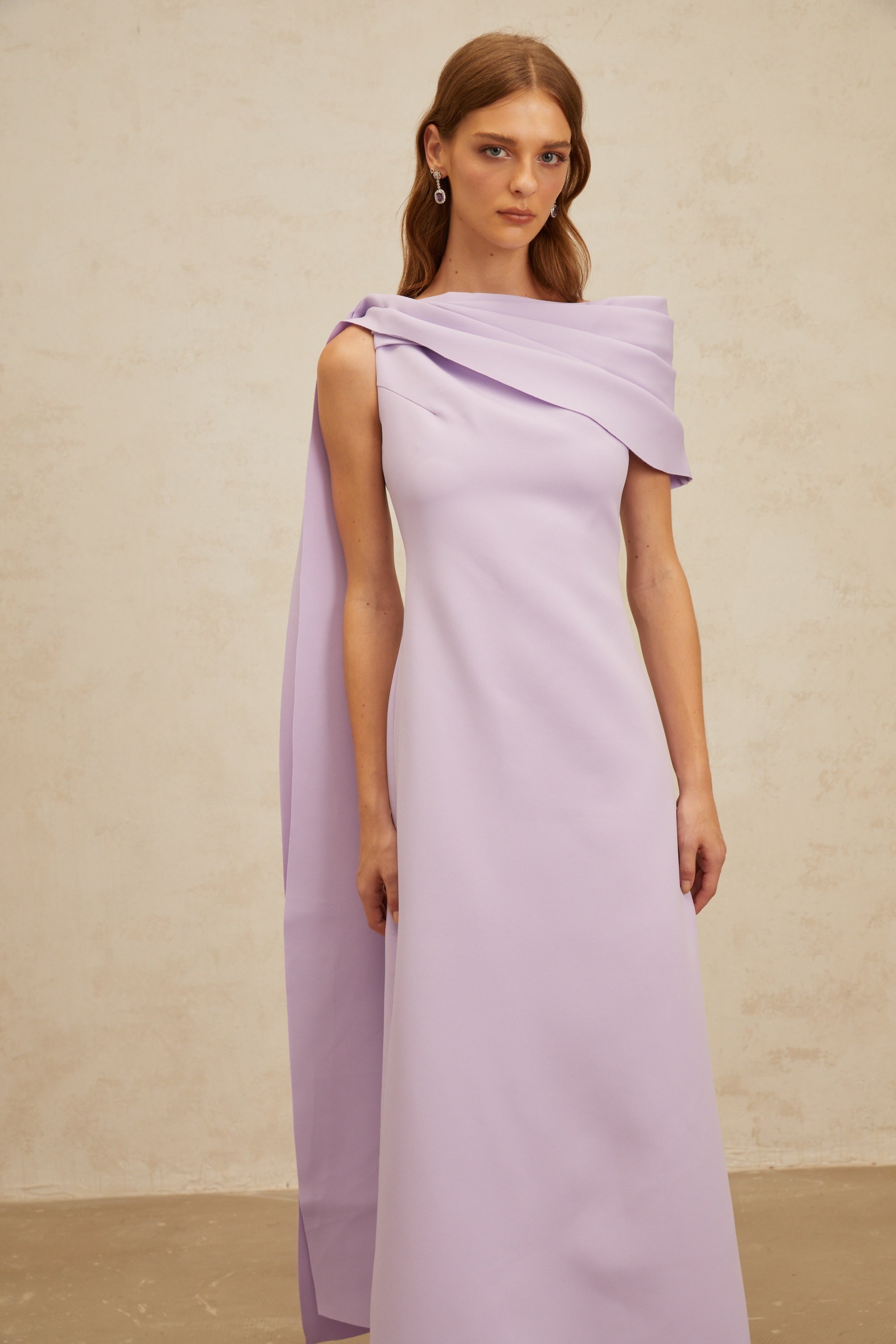 Annabelle Purple Cape-Design Ribbon Maxi Dress (Final Sale)