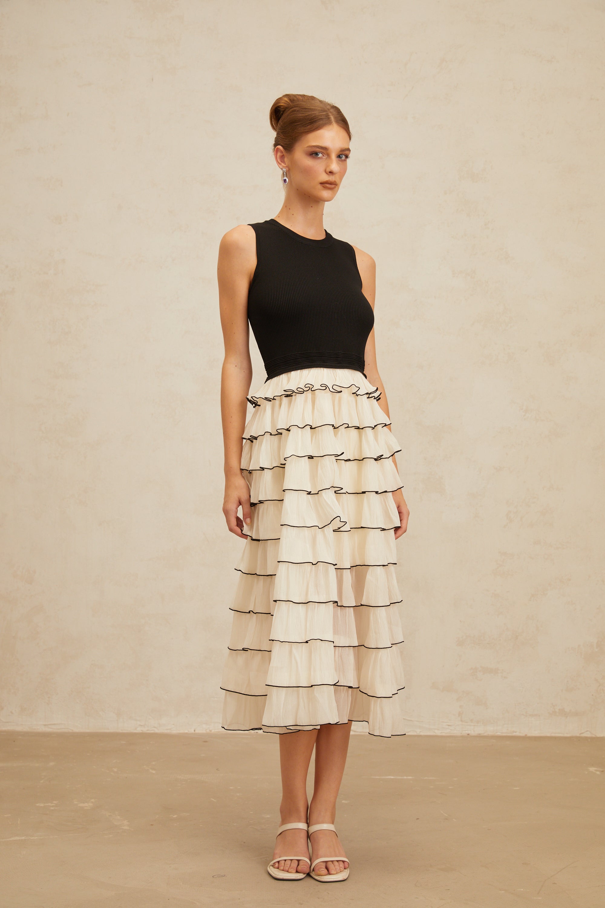 Anouk Contrast Color Tiered Panelled Midi Dress (Final Sale-US Only)