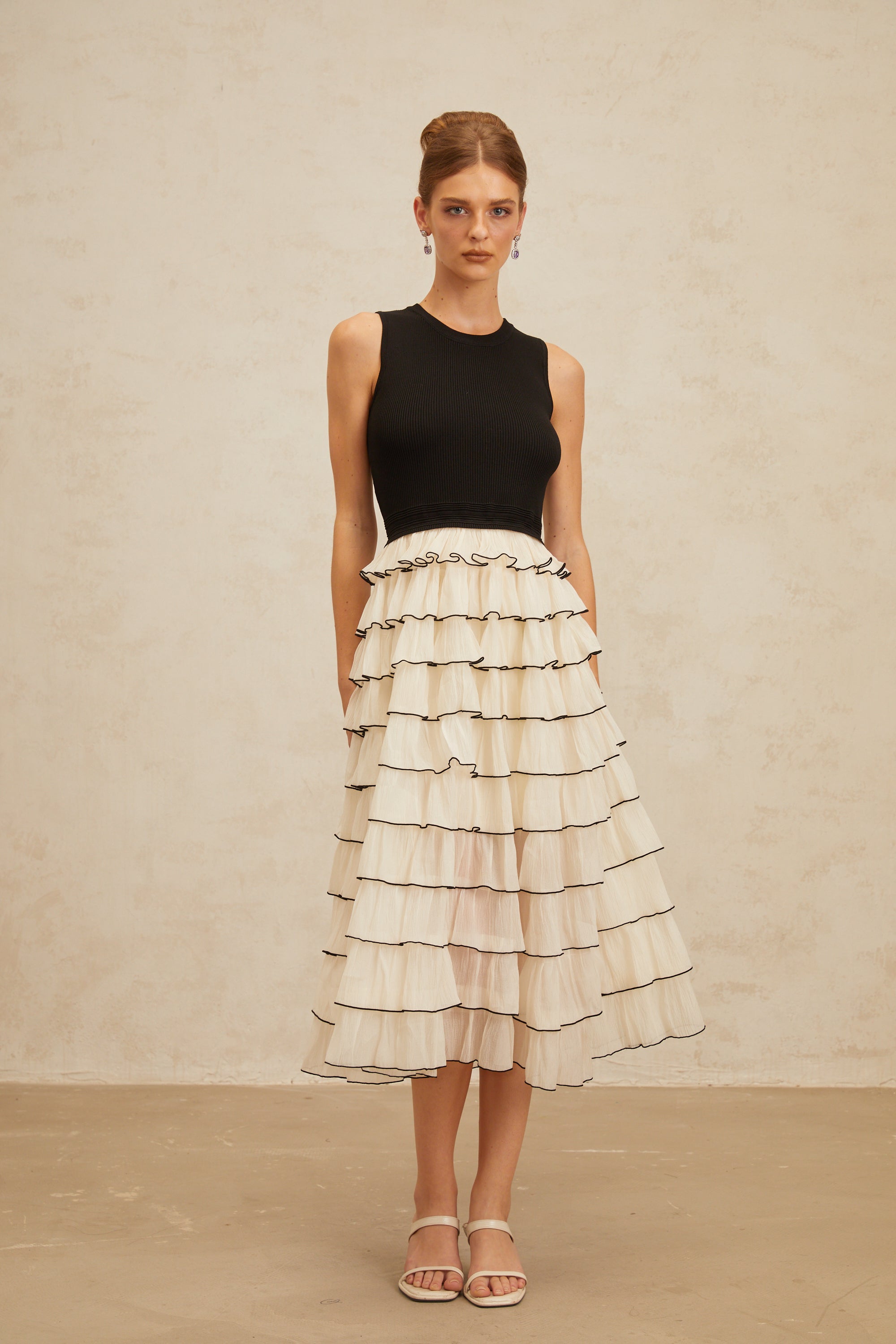 Anouk Contrast Color Tiered Panelled Midi Dress (Final Sale-US Only)