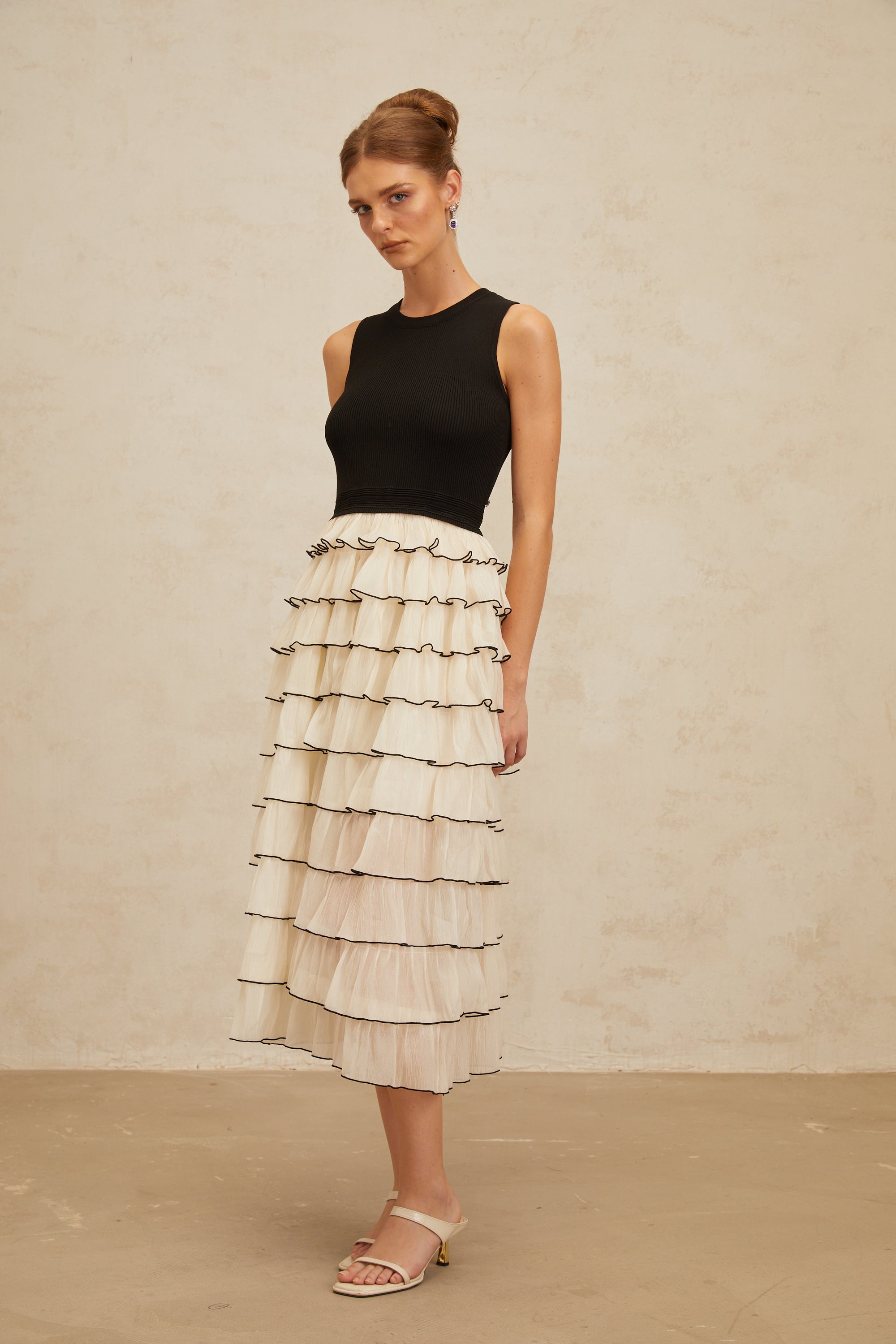 Anouk Contrast Color Tiered Panelled Midi Dress (Final Sale-US Only)