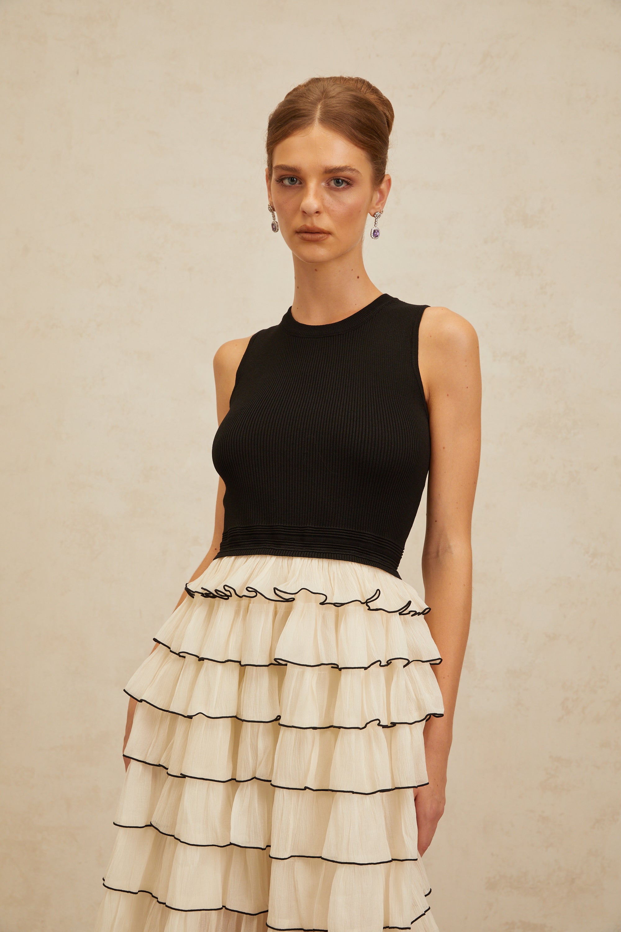 Anouk Contrast Color Tiered Panelled Midi Dress (Final Sale-US Only)