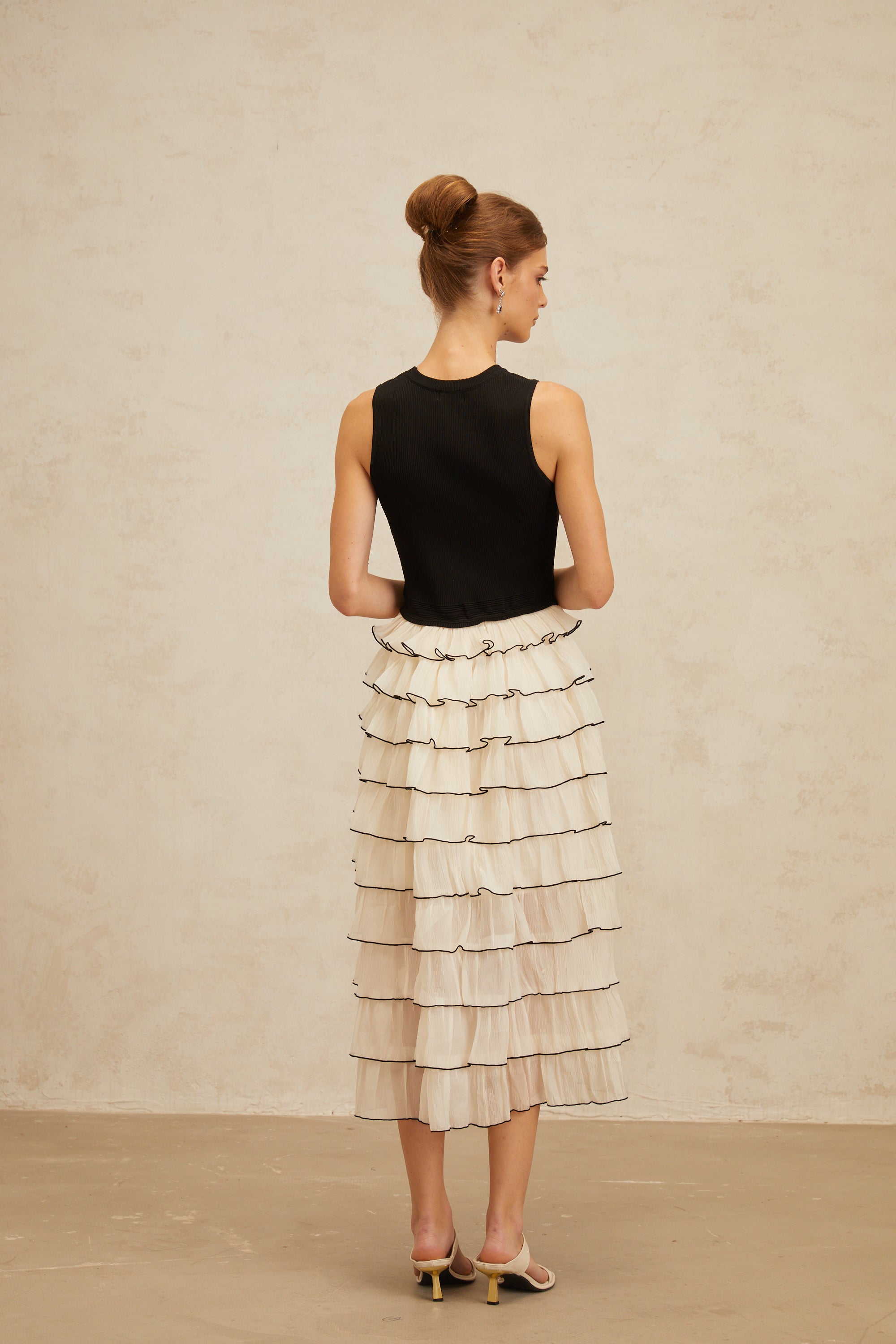 Anouk Contrast Color Tiered Panelled Midi Dress (Final Sale-US Only)