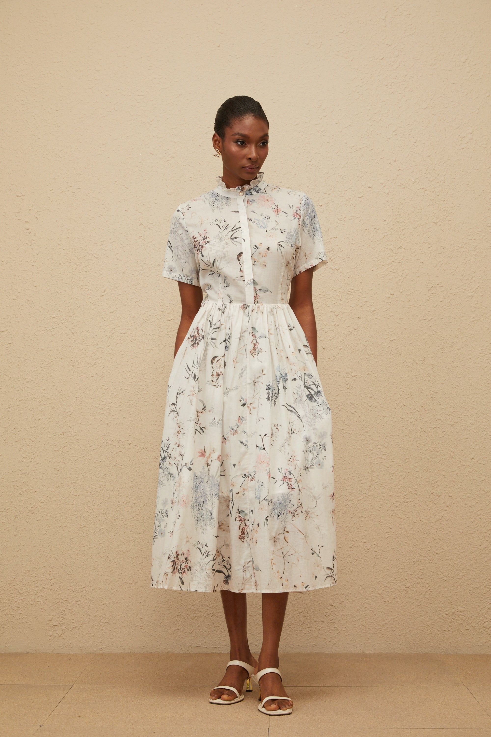 Héloïse White Floral Print Summer Midi Dress (Final Sale-US Only)