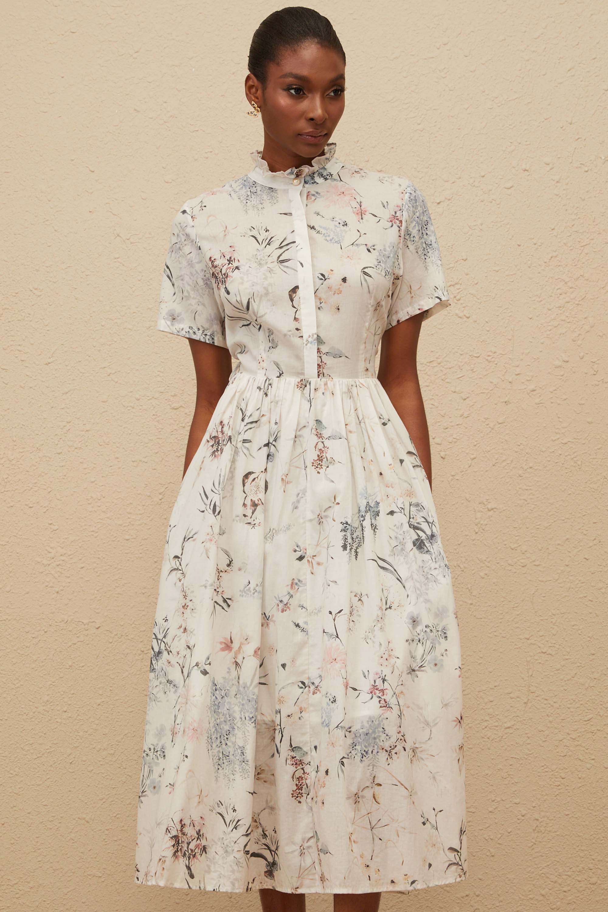Héloïse White Floral Print Summer Midi Dress (Final Sale-US Only)