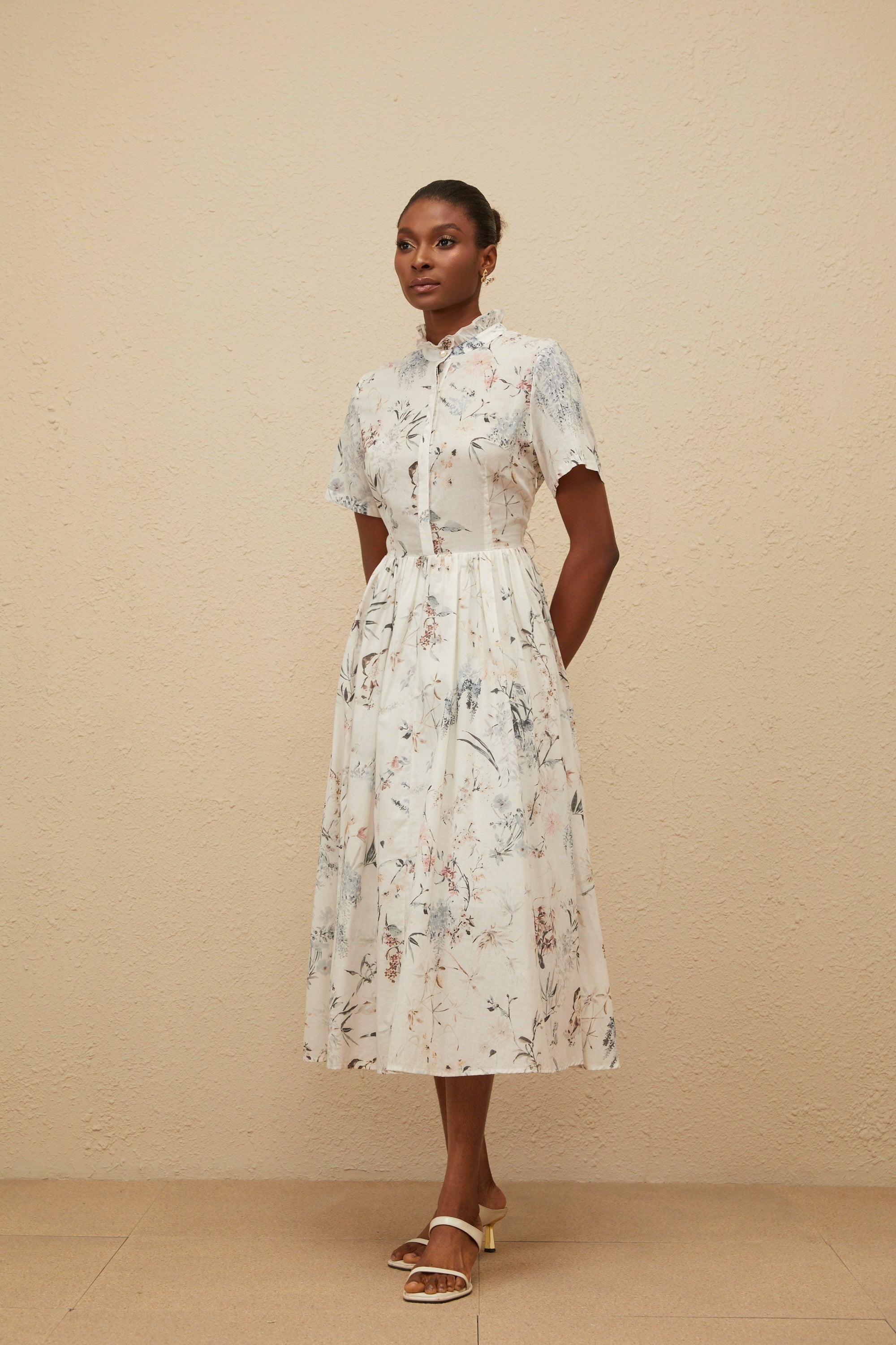 Héloïse White Floral Print Summer Midi Dress (Final Sale-US Only)