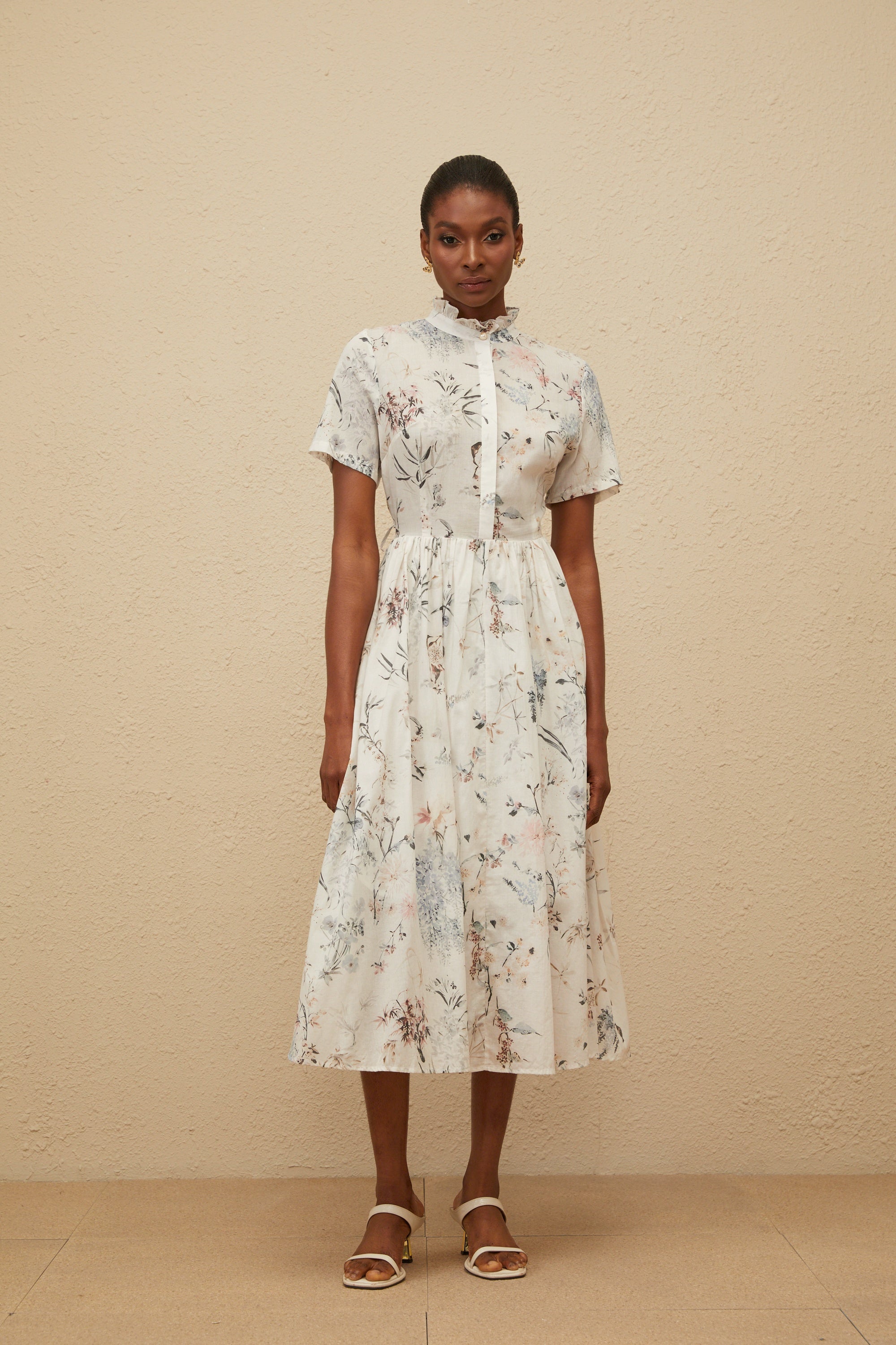 Héloïse White Floral Print Summer Midi Dress (Final Sale)