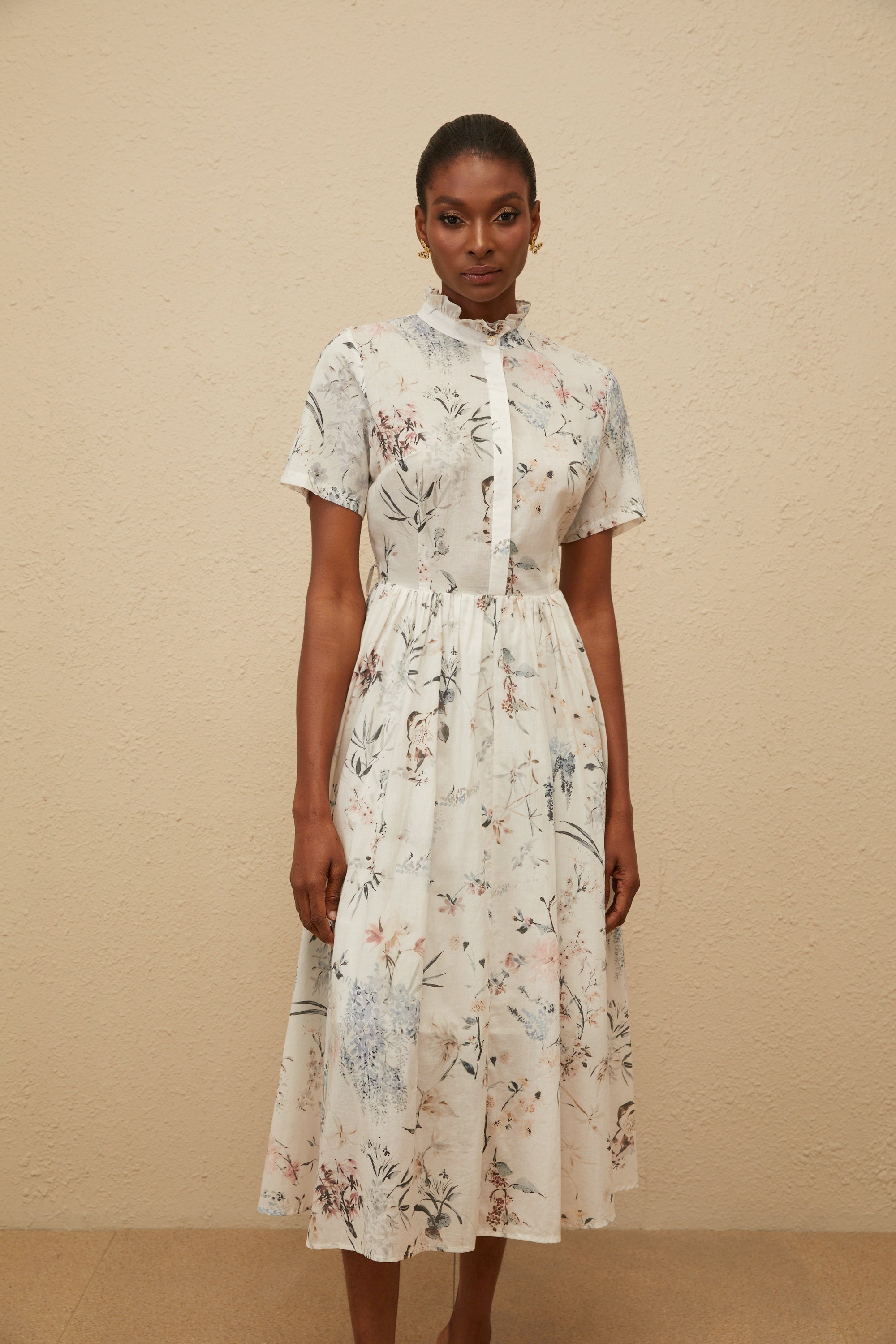 Héloïse White Floral Print Summer Midi Dress (Final Sale)