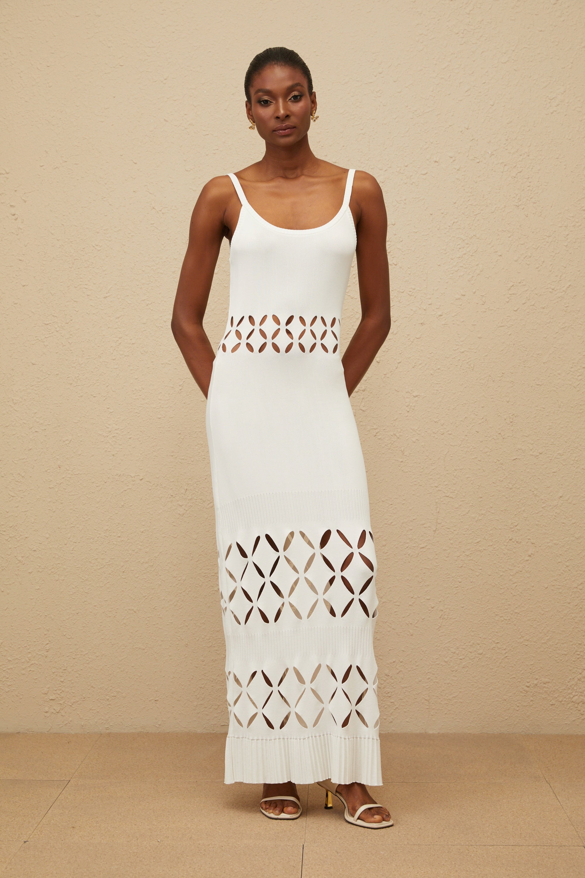 Blanche White Cutout Knit Maxi Dress (Final Sale-US Only)