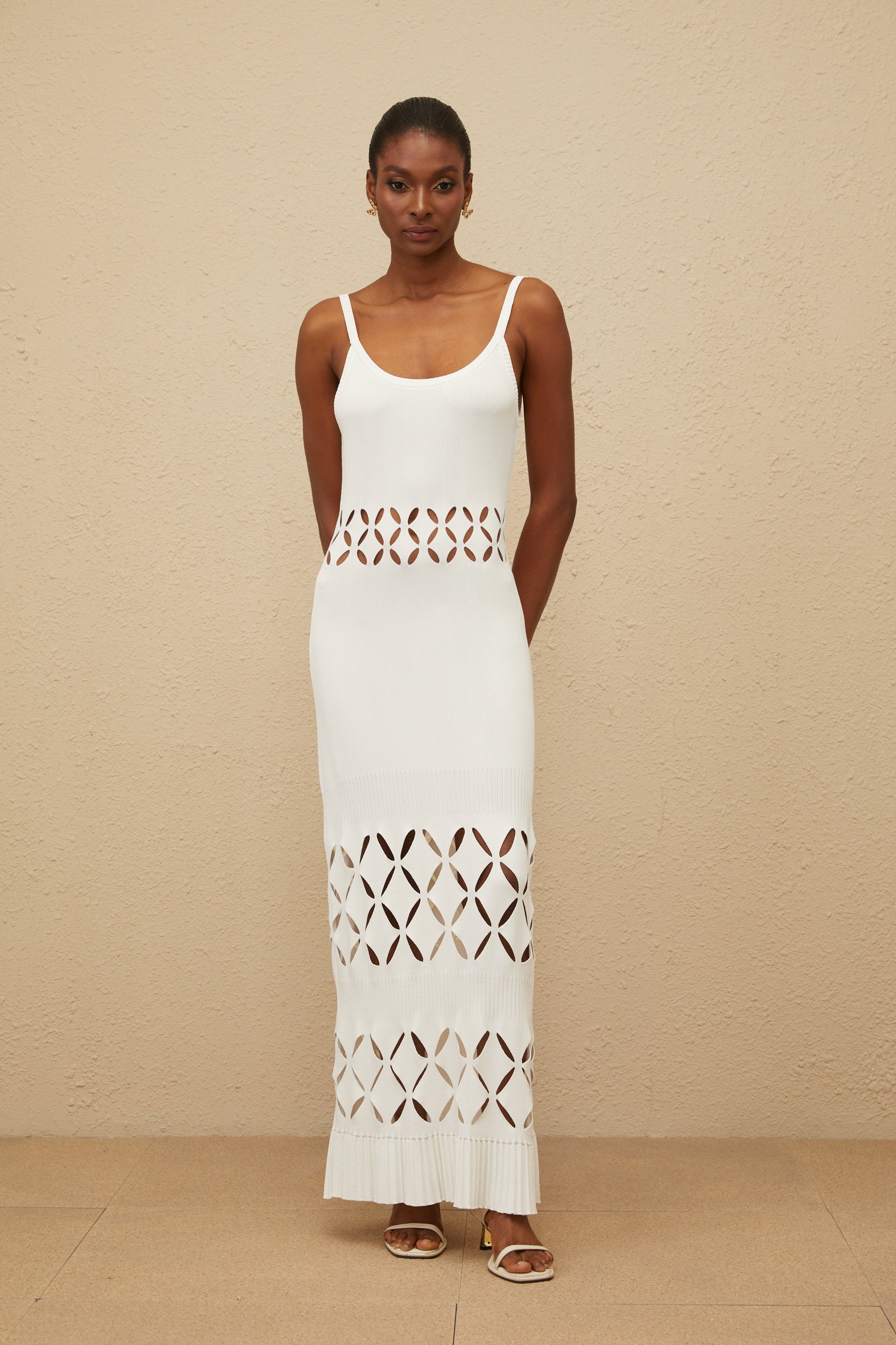 Blanche White Cutout Knit Maxi Dress (Final Sale-US Only)