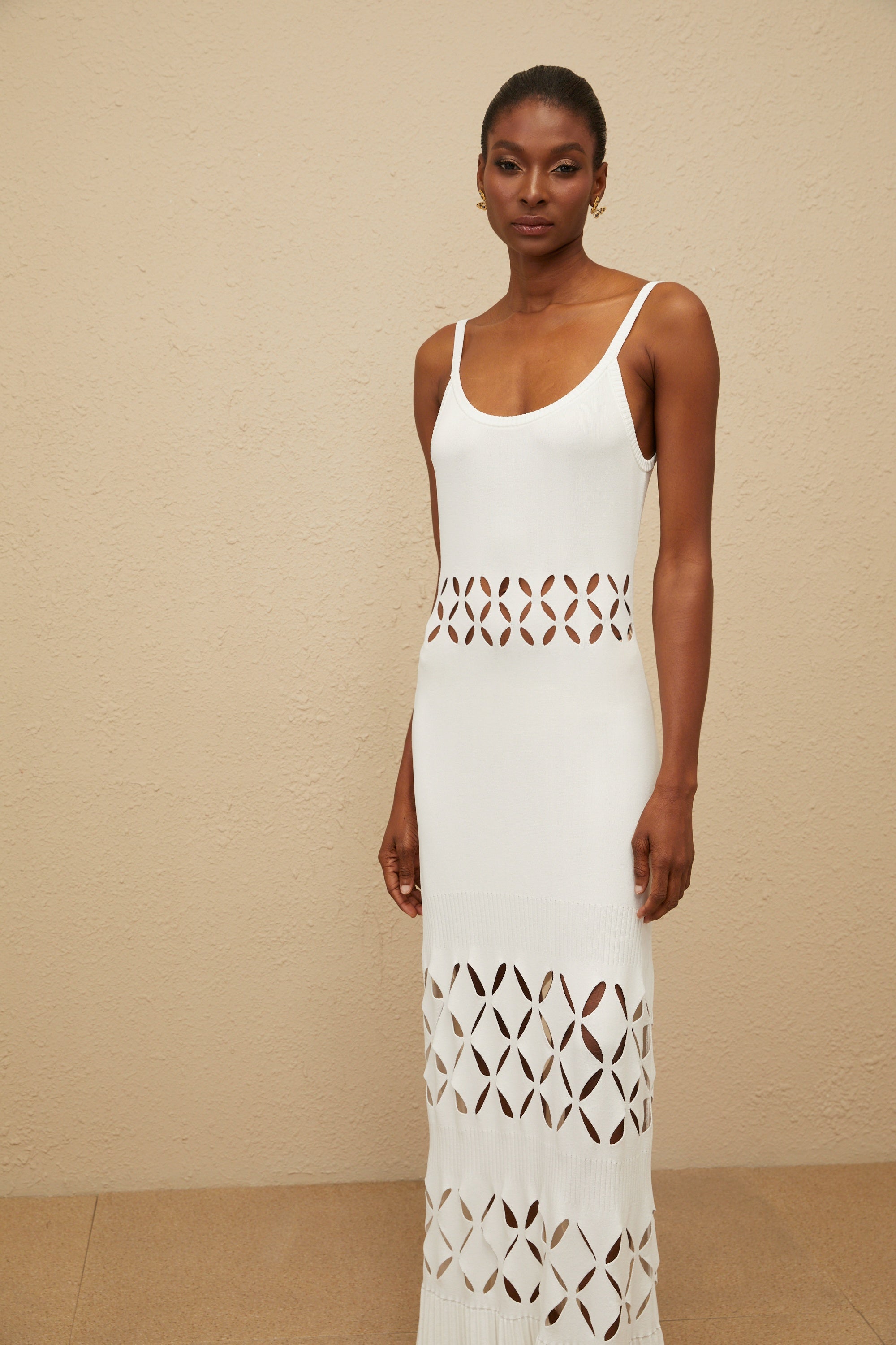 Blanche White Cutout Knit Maxi Dress (Final Sale-US Only)