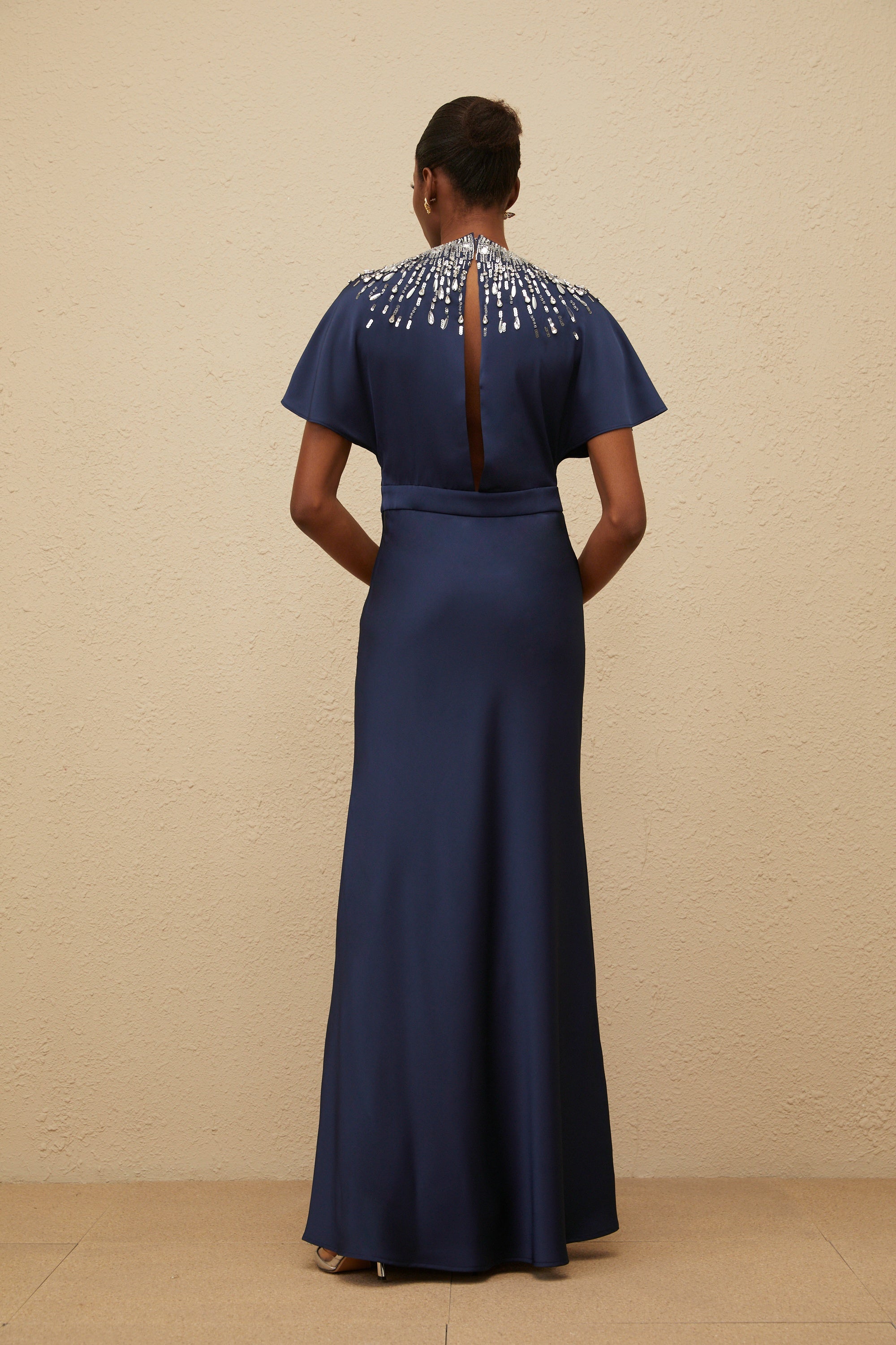 Ombrage Blue Embellished Satin Maxi Dress (Final Sale-US Only)