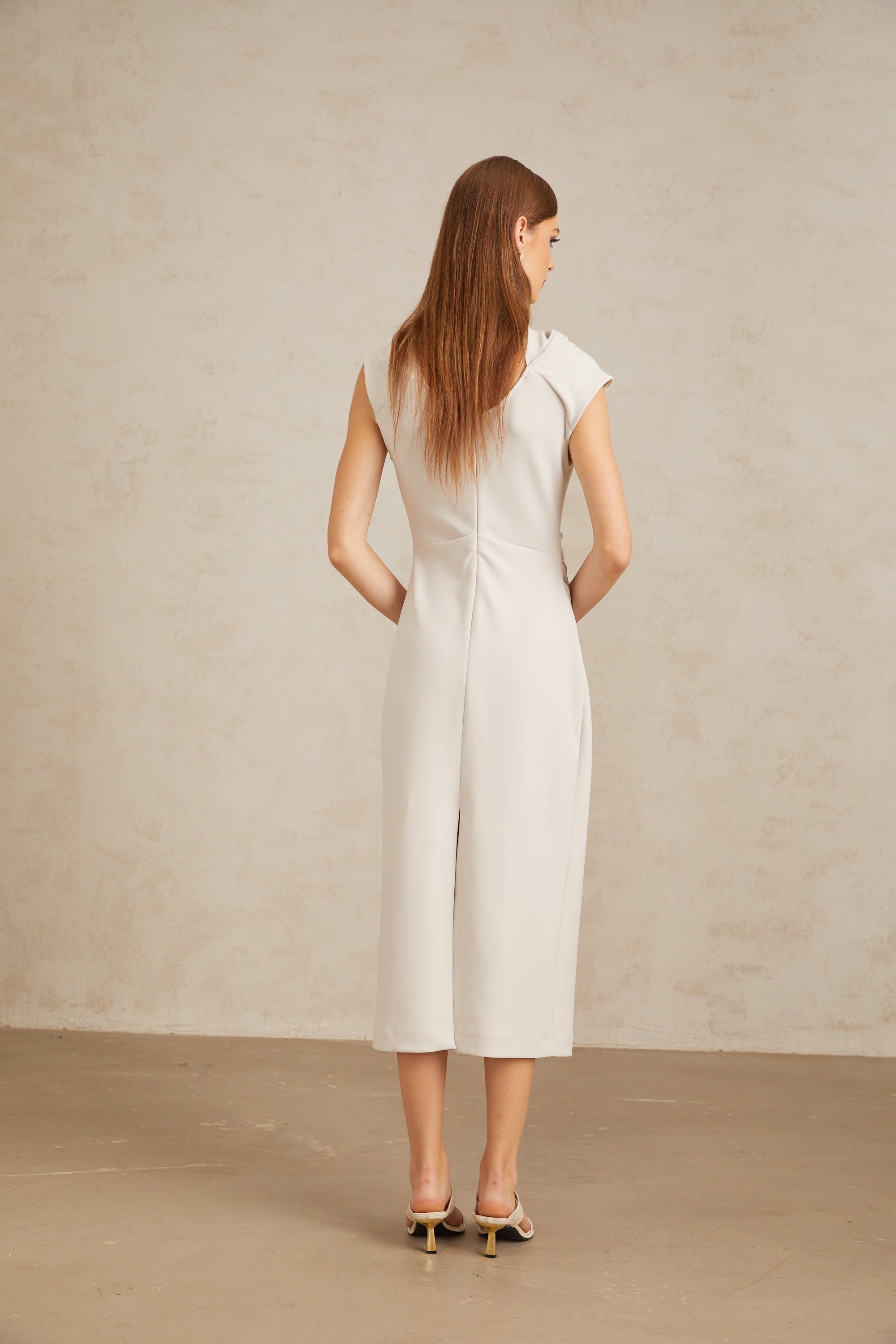 Jeanne Grey Ruched Pencil Midi Dress (Final Sale-US Only)