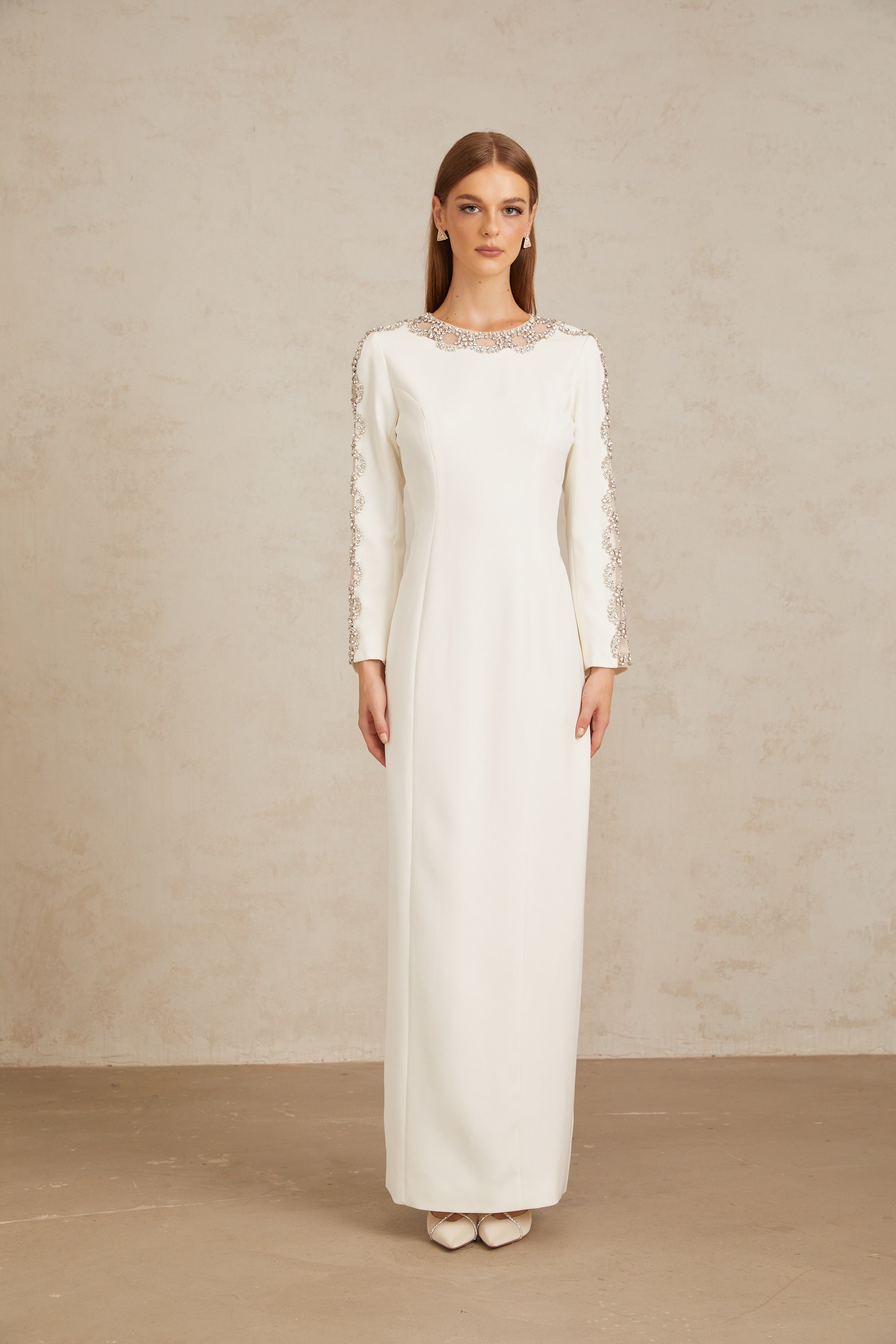 Freja White Crystal Embellished Maxi Gown (Final Sale-US Only)