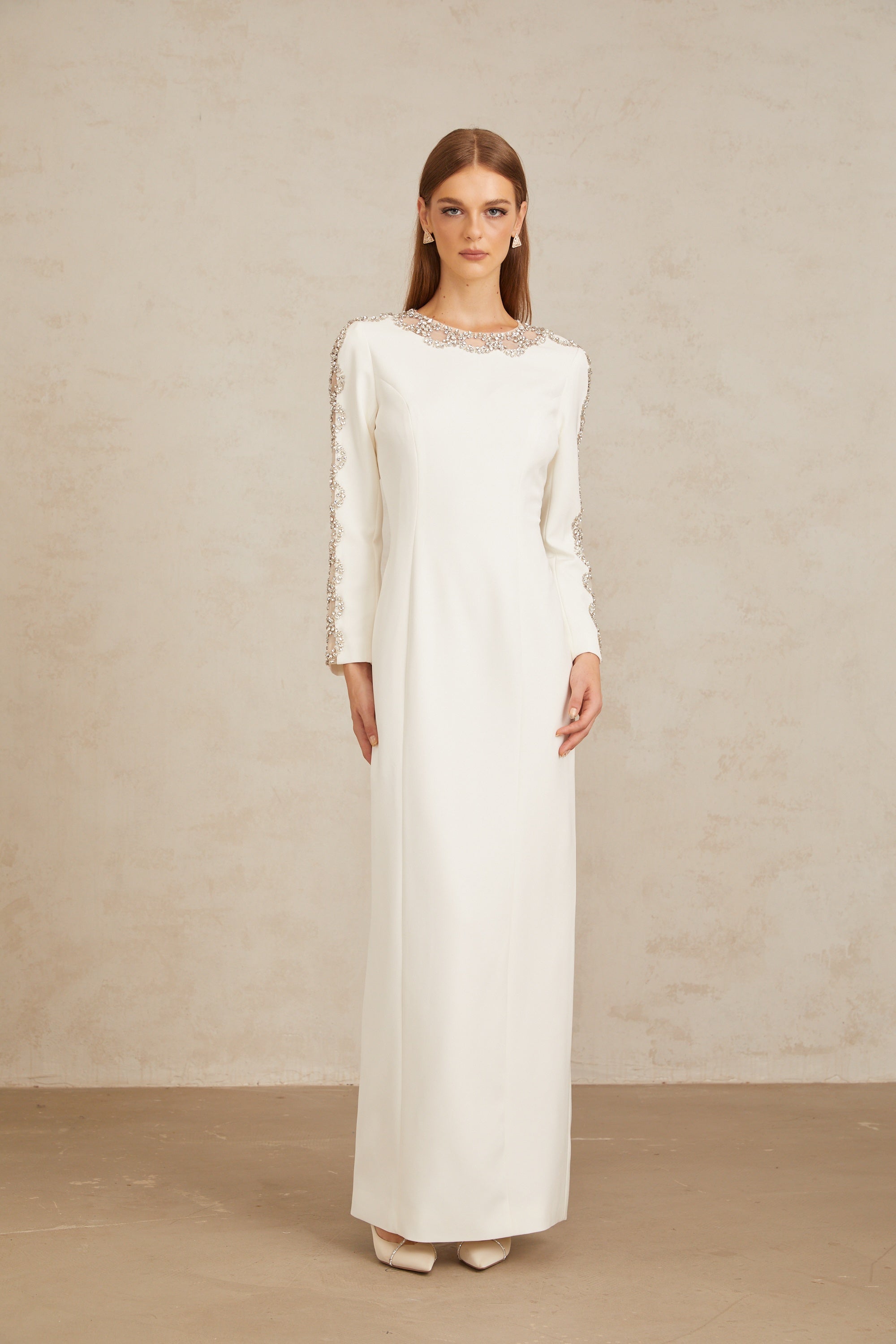 Freja White Crystal Embellished Maxi Gown (Final Sale-US Only)