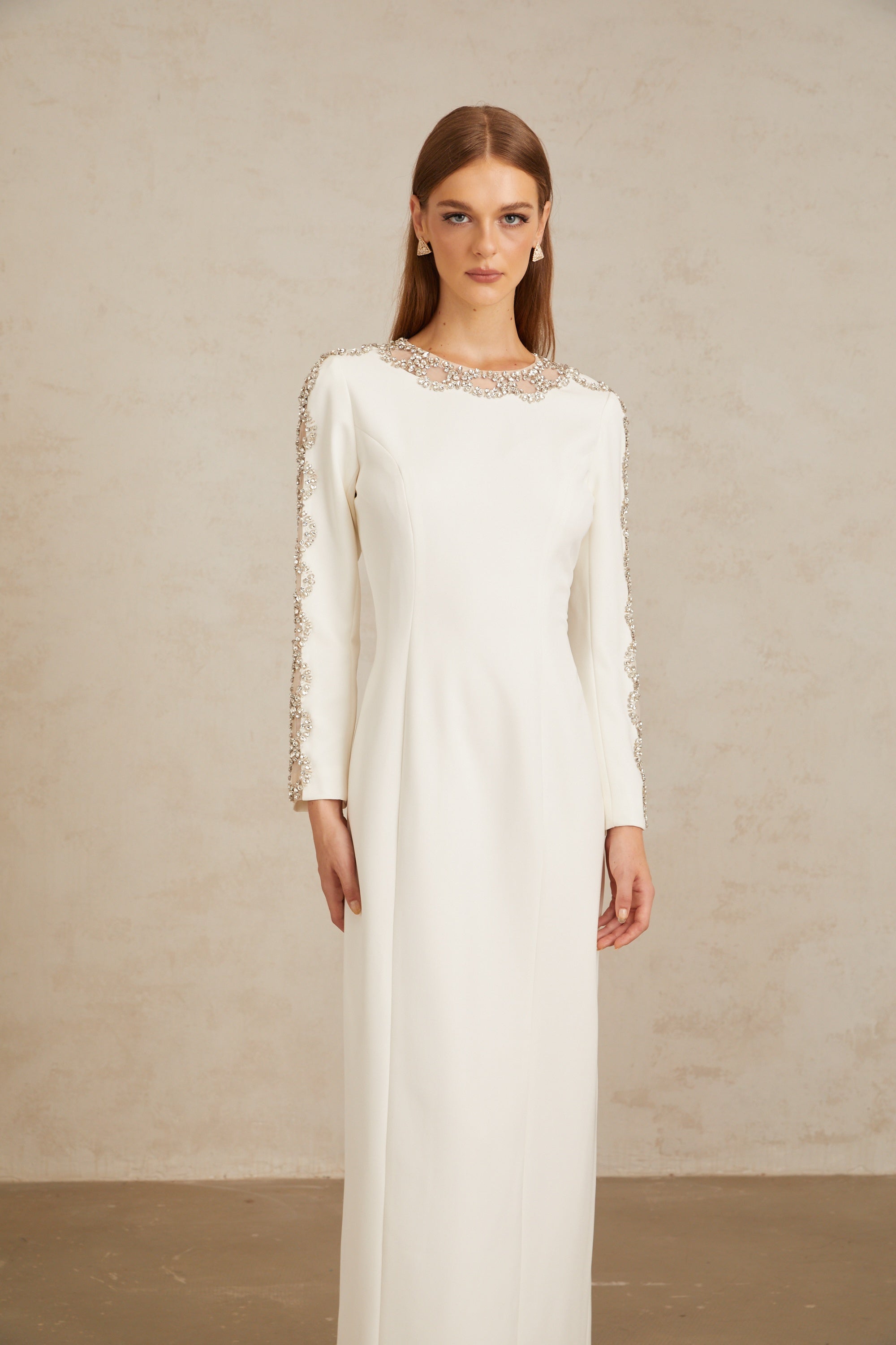 Freja White Crystal Embellished Maxi Gown (Final Sale-US Only)