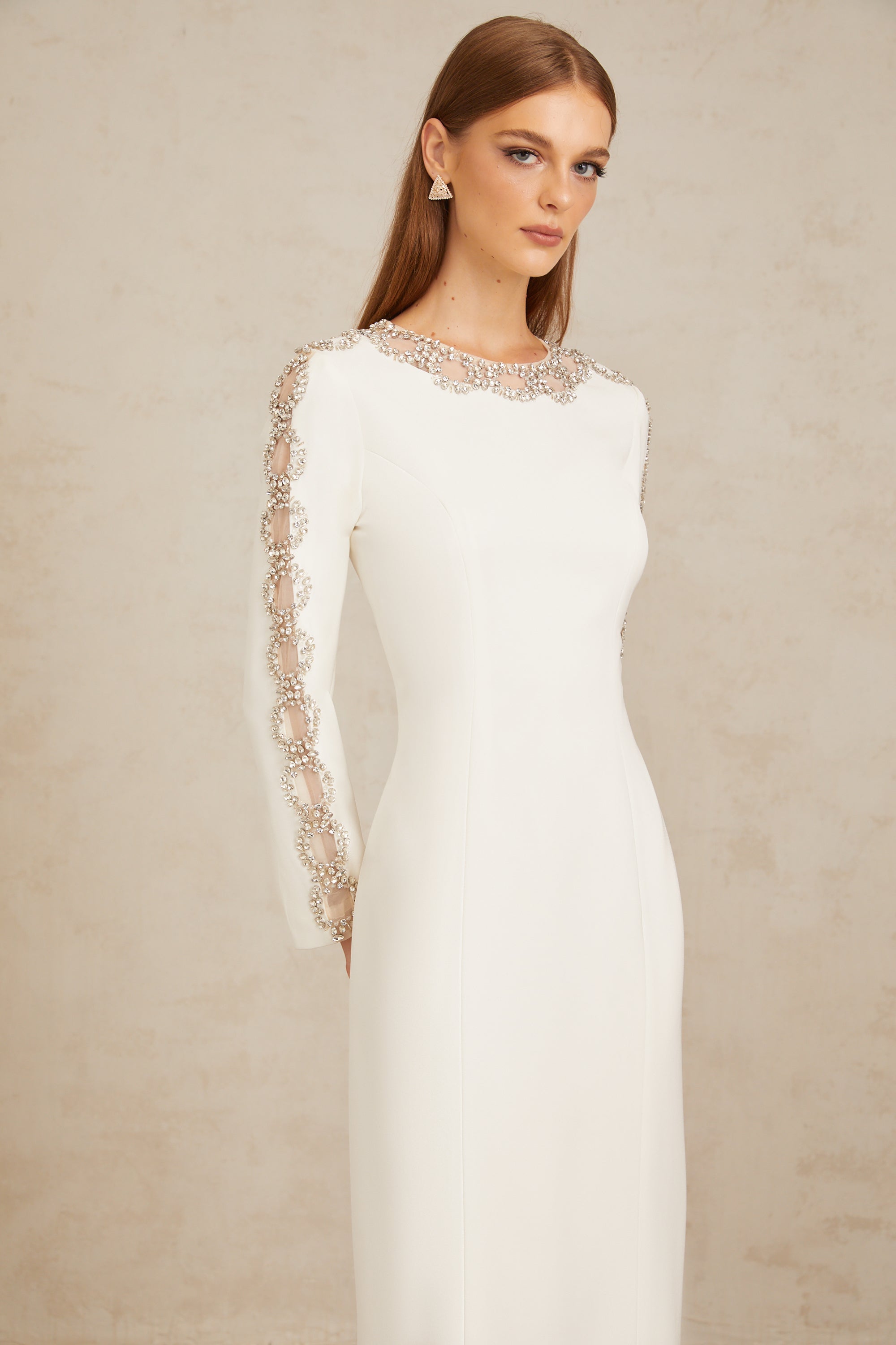 Freja White Crystal Embellished Maxi Gown (Final Sale-US Only)