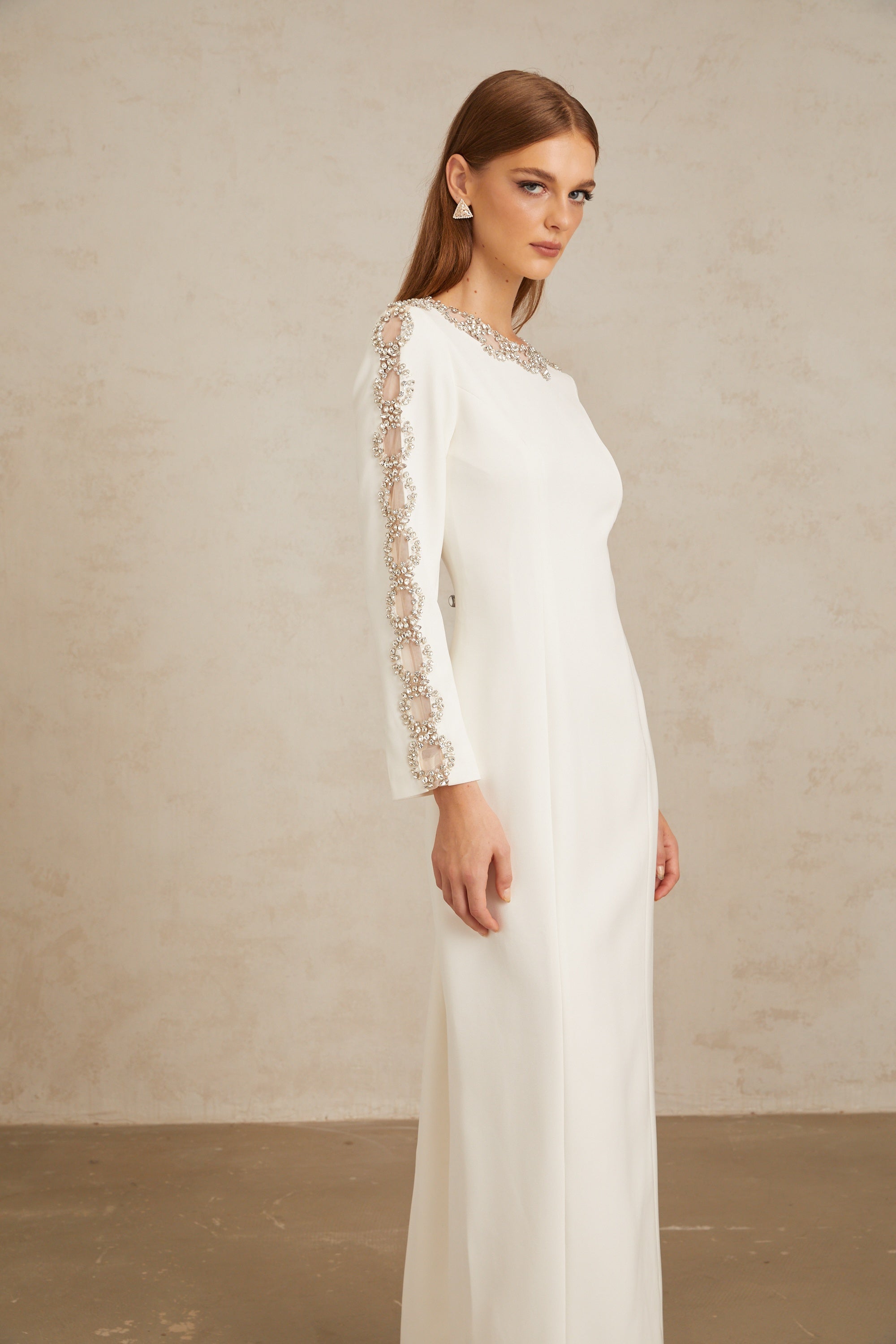 Freja White Crystal Embellished Maxi Gown (Final Sale-US Only)