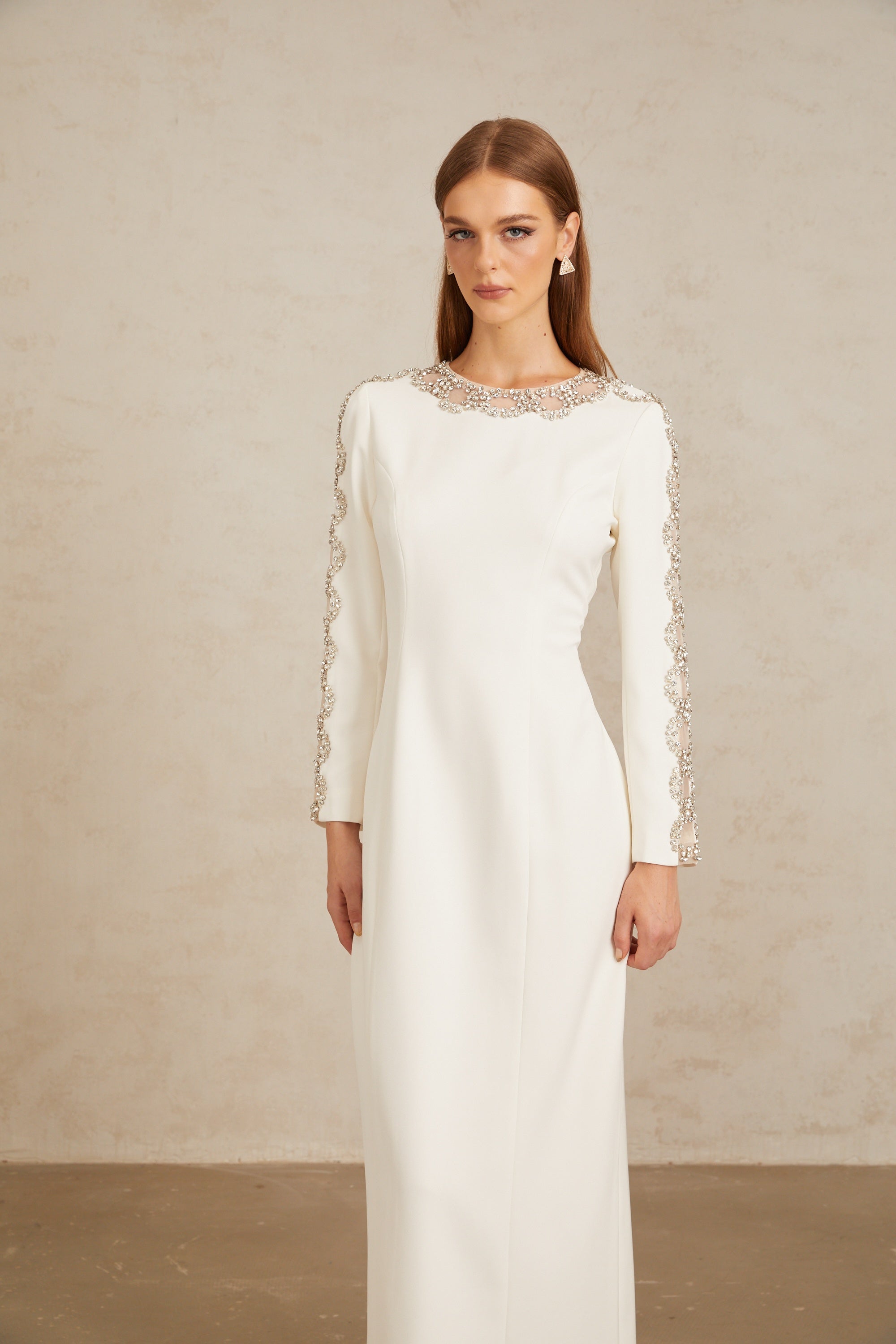 Freja White Crystal Embellished Maxi Gown (Final Sale-US Only)