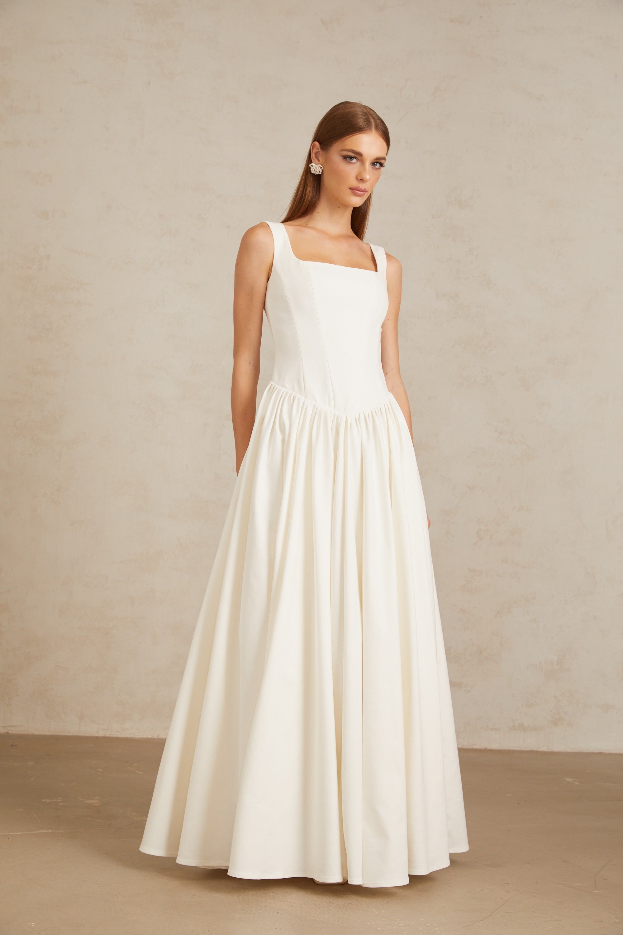 Robe longue plissée style corset Sadie White (Vente définitive)