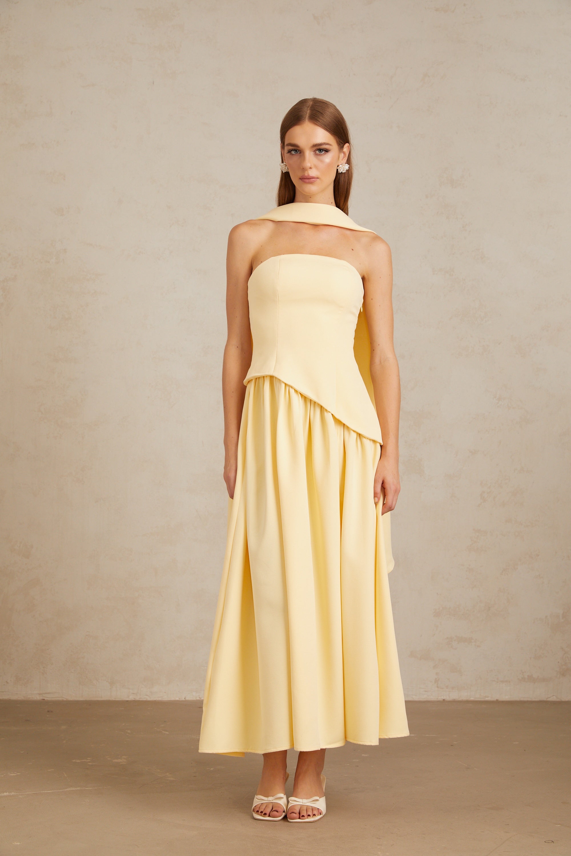 Sidonie Yellow Off-Shoulder Panel Maxi Gown (Final Sale-US Only)