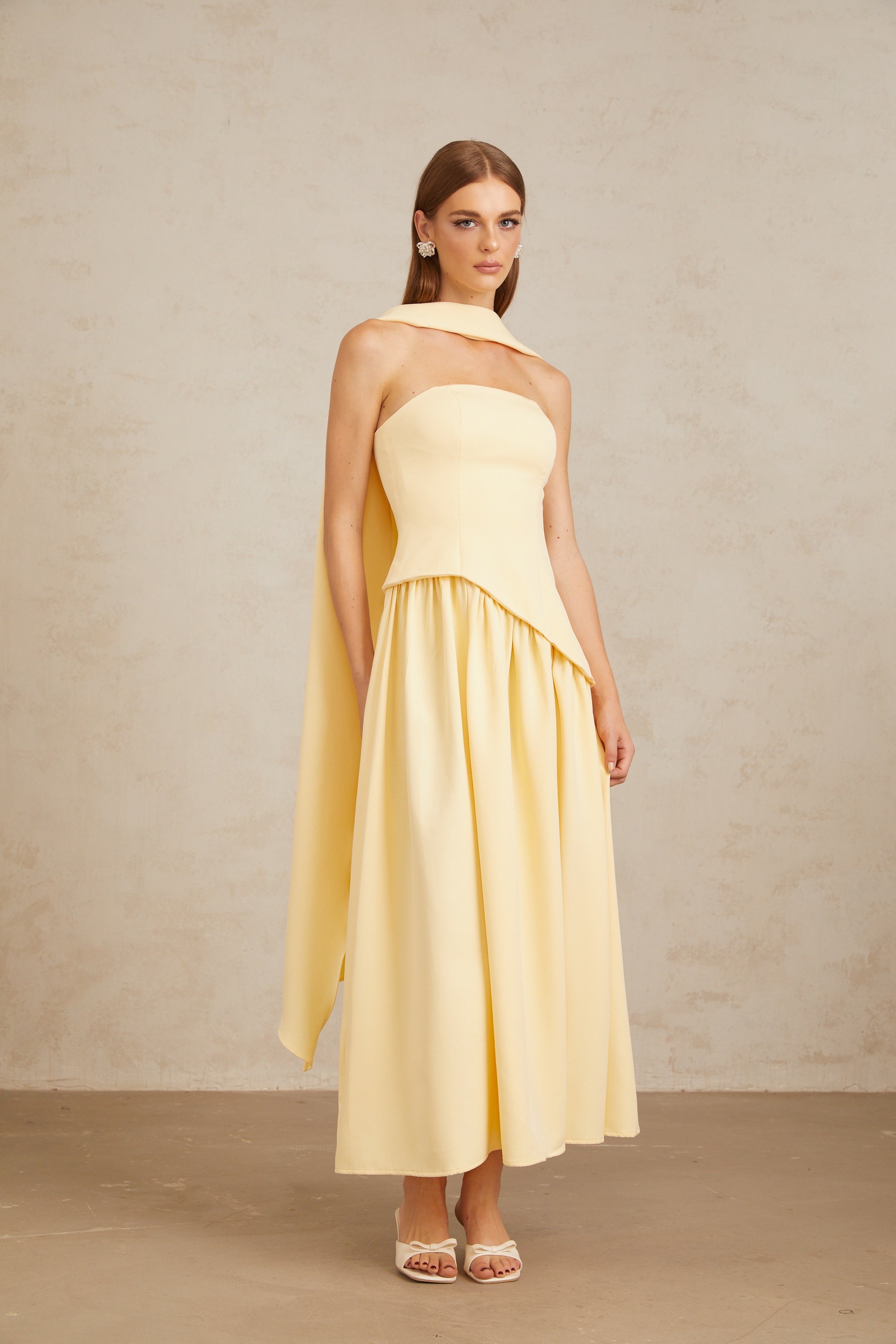 Sidonie Yellow Off-Shoulder Panel Maxi Gown (Final Sale)