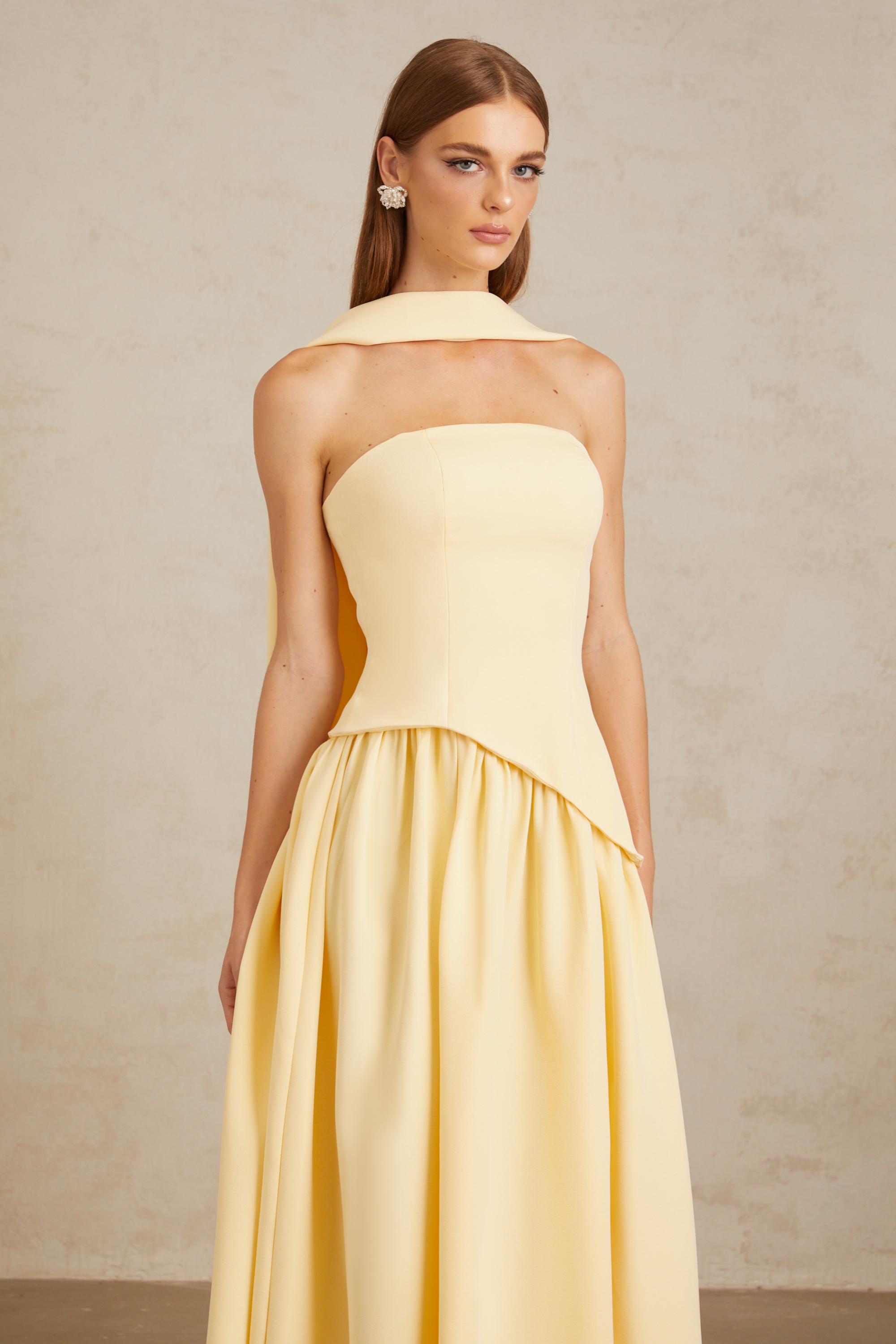 Sidonie Yellow Off-Shoulder Panel Maxi Gown (Final Sale)
